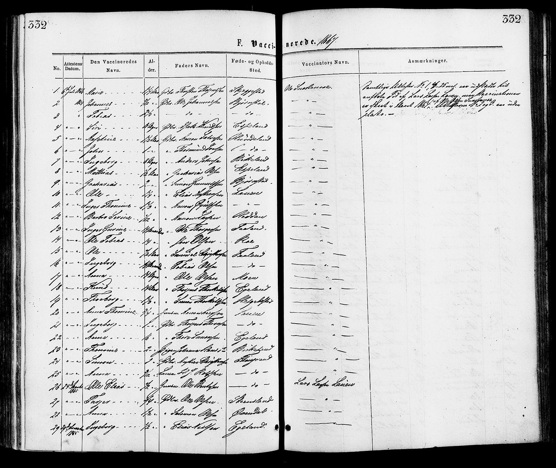Hægebostad sokneprestkontor, SAK/1111-0024/F/Fa/Faa/L0005: Parish register (official) no. A 5, 1864-1886, p. 332
