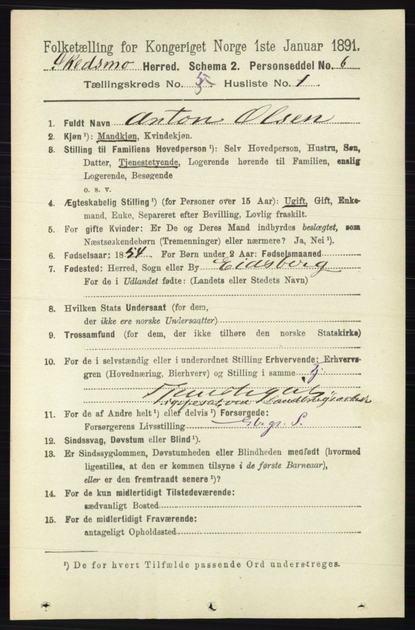 RA, 1891 census for 0231 Skedsmo, 1891, p. 2300