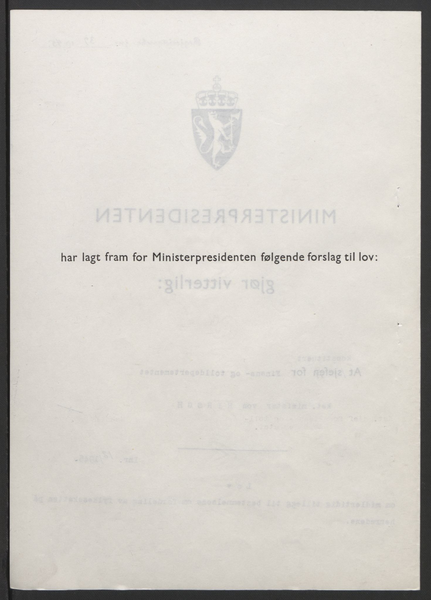 NS-administrasjonen 1940-1945 (Statsrådsekretariatet, de kommisariske statsråder mm), AV/RA-S-4279/D/Db/L0101/0001: -- / Lover og vedtak, 1945, p. 74