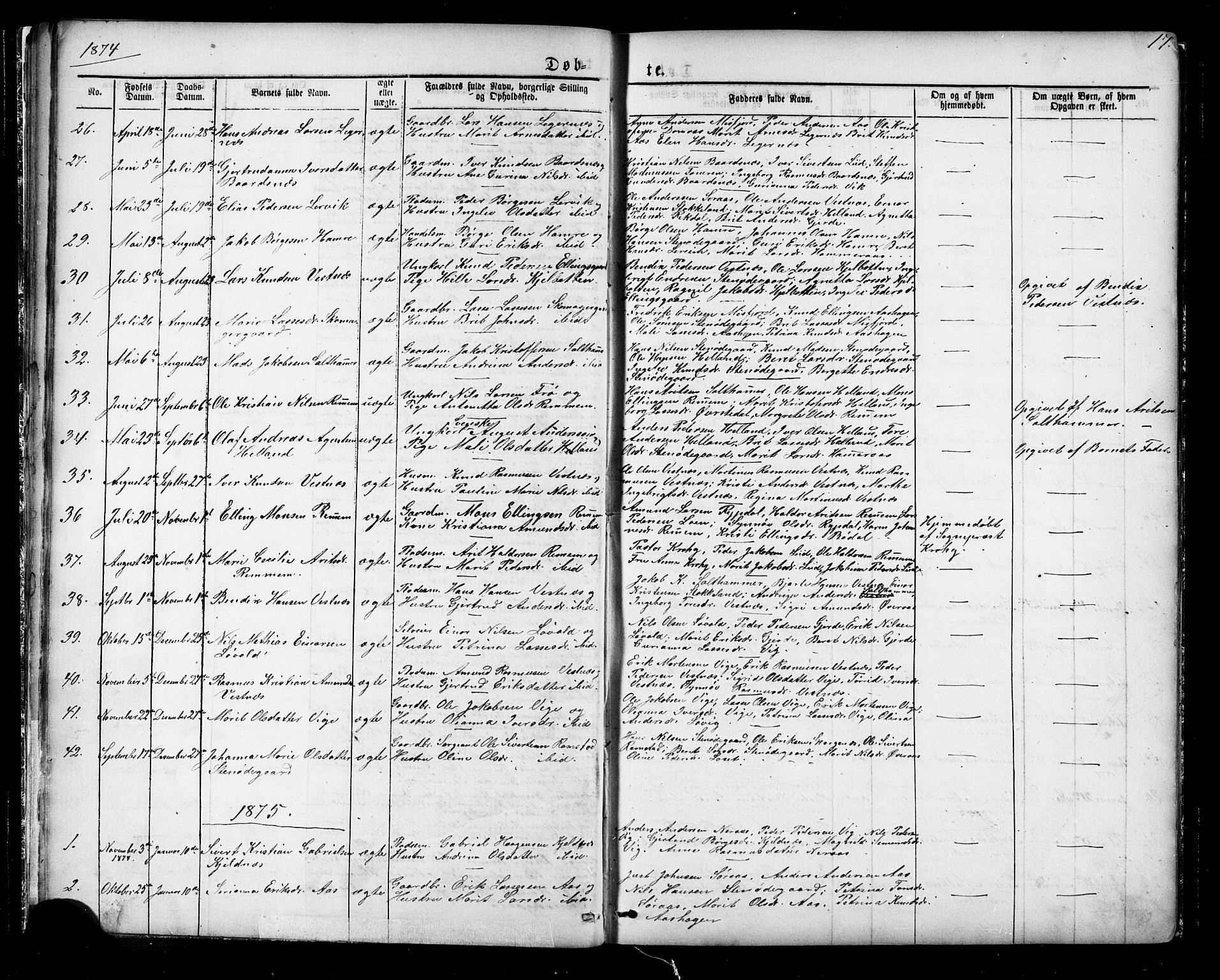 Ministerialprotokoller, klokkerbøker og fødselsregistre - Møre og Romsdal, AV/SAT-A-1454/539/L0536: Parish register (copy) no. 539C02, 1867-1913, p. 17