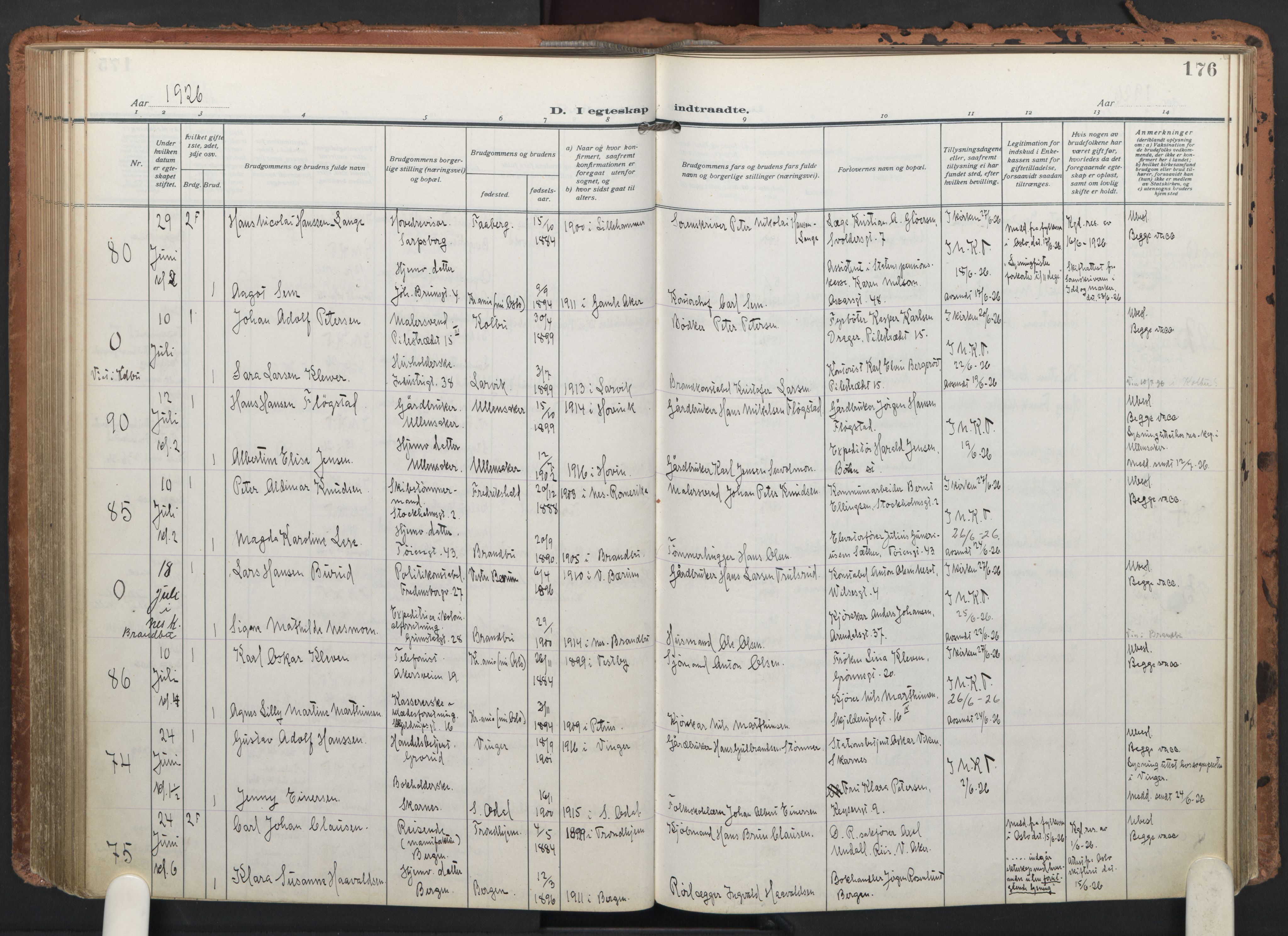 Trefoldighet prestekontor Kirkebøker, AV/SAO-A-10882/F/Fc/L0008: Parish register (official) no. III 8, 1920-1932, p. 176