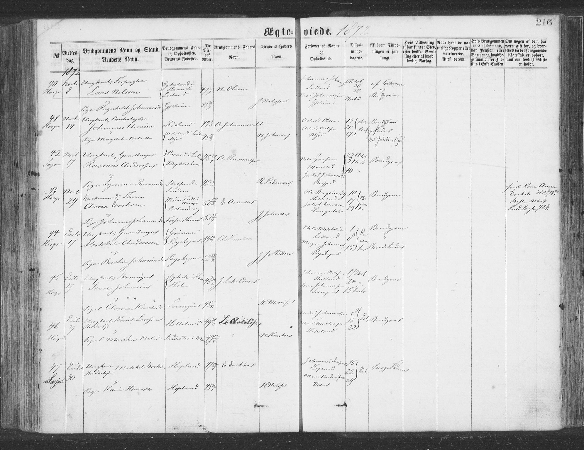 Hosanger sokneprestembete, AV/SAB-A-75801/H/Haa: Parish register (official) no. A 9, 1864-1876, p. 216