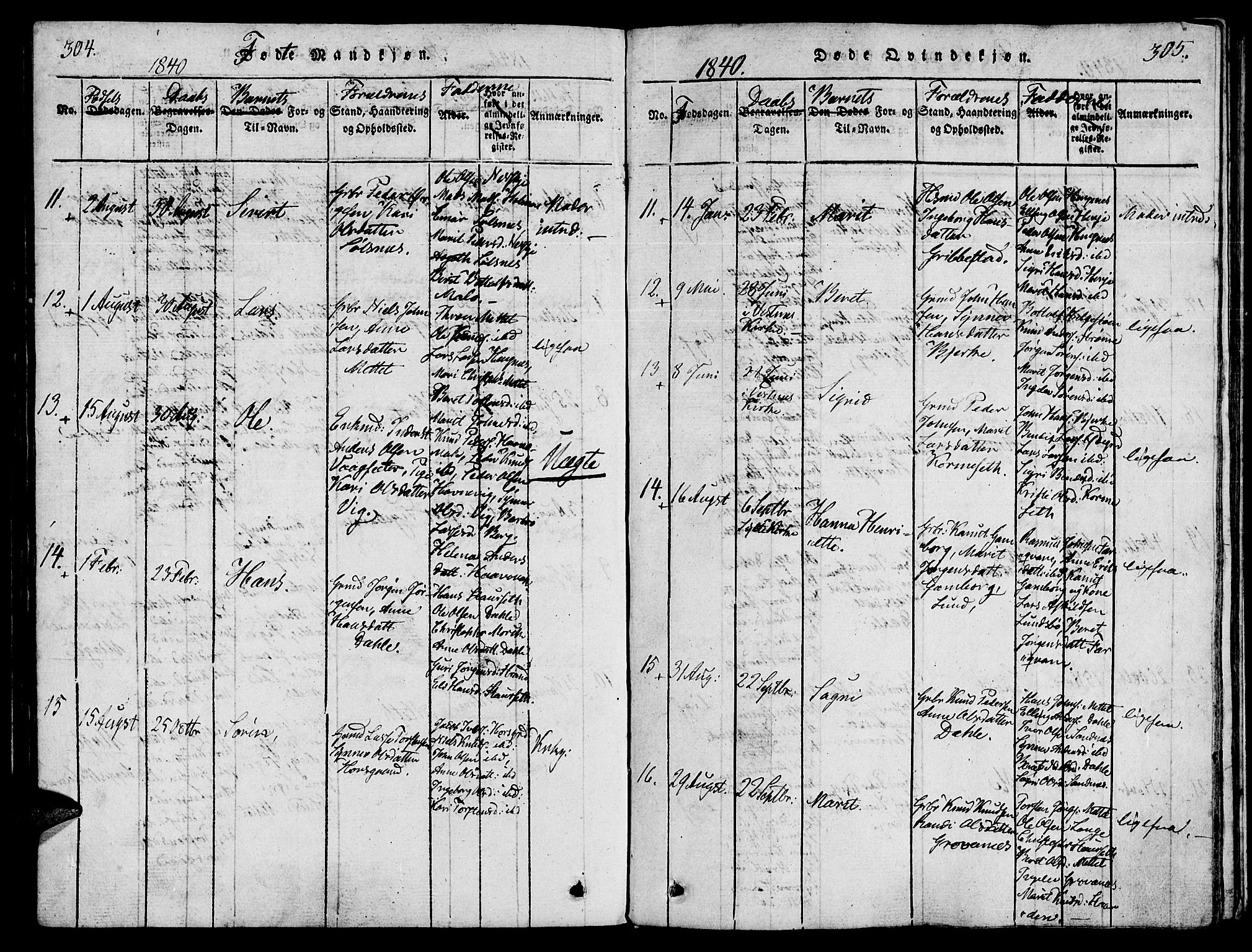 Ministerialprotokoller, klokkerbøker og fødselsregistre - Møre og Romsdal, AV/SAT-A-1454/547/L0602: Parish register (official) no. 547A04, 1818-1845, p. 304-305