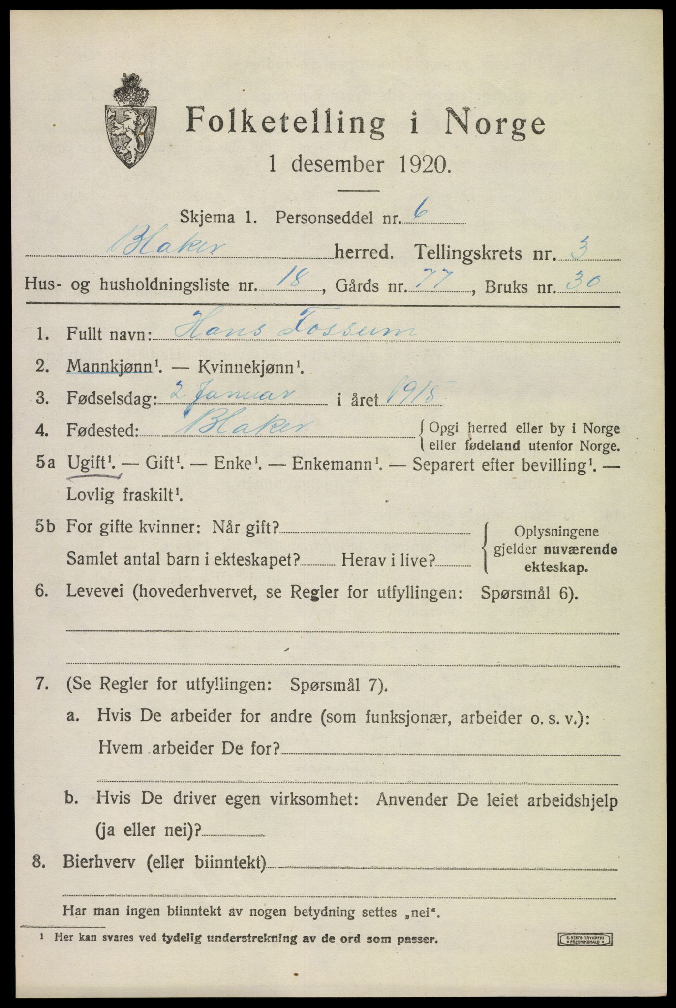 SAO, 1920 census for Blaker, 1920, p. 2471