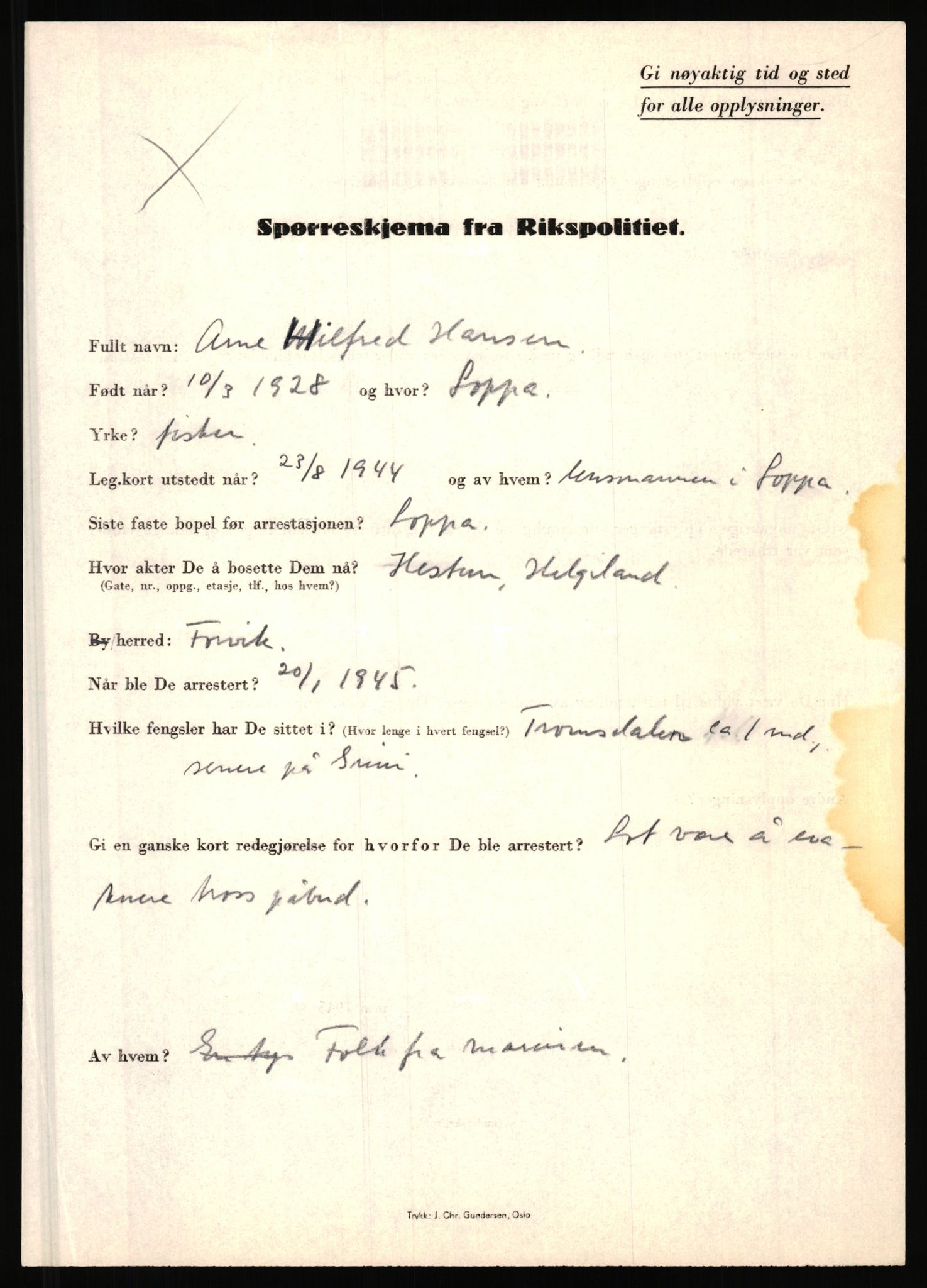 Rikspolitisjefen, AV/RA-S-1560/L/L0006: Hansen, Adolf Boye - Hemstad, Gunnar, 1940-1945, p. 21