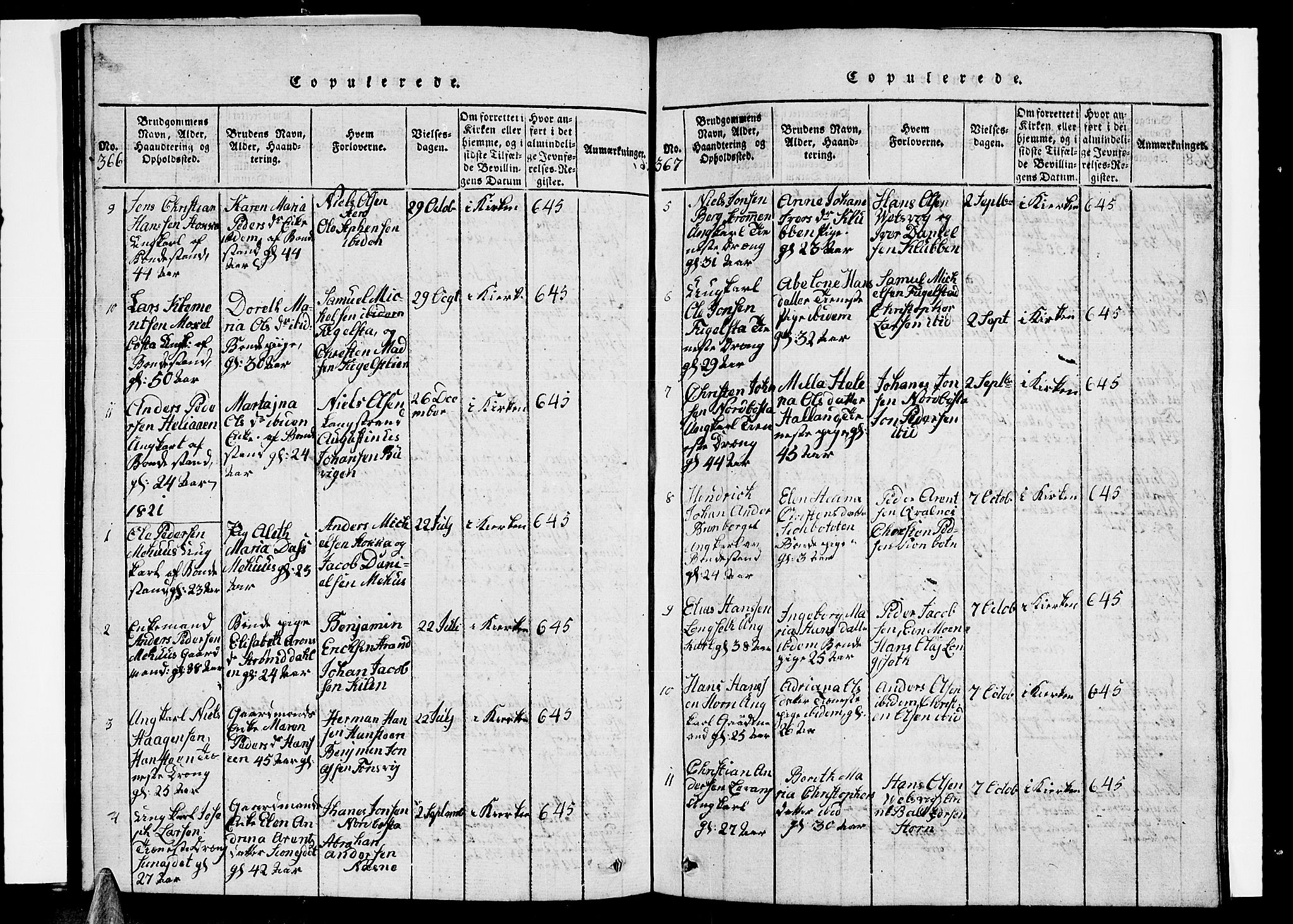 Ministerialprotokoller, klokkerbøker og fødselsregistre - Nordland, AV/SAT-A-1459/838/L0554: Parish register (copy) no. 838C01, 1820-1828, p. 366-367