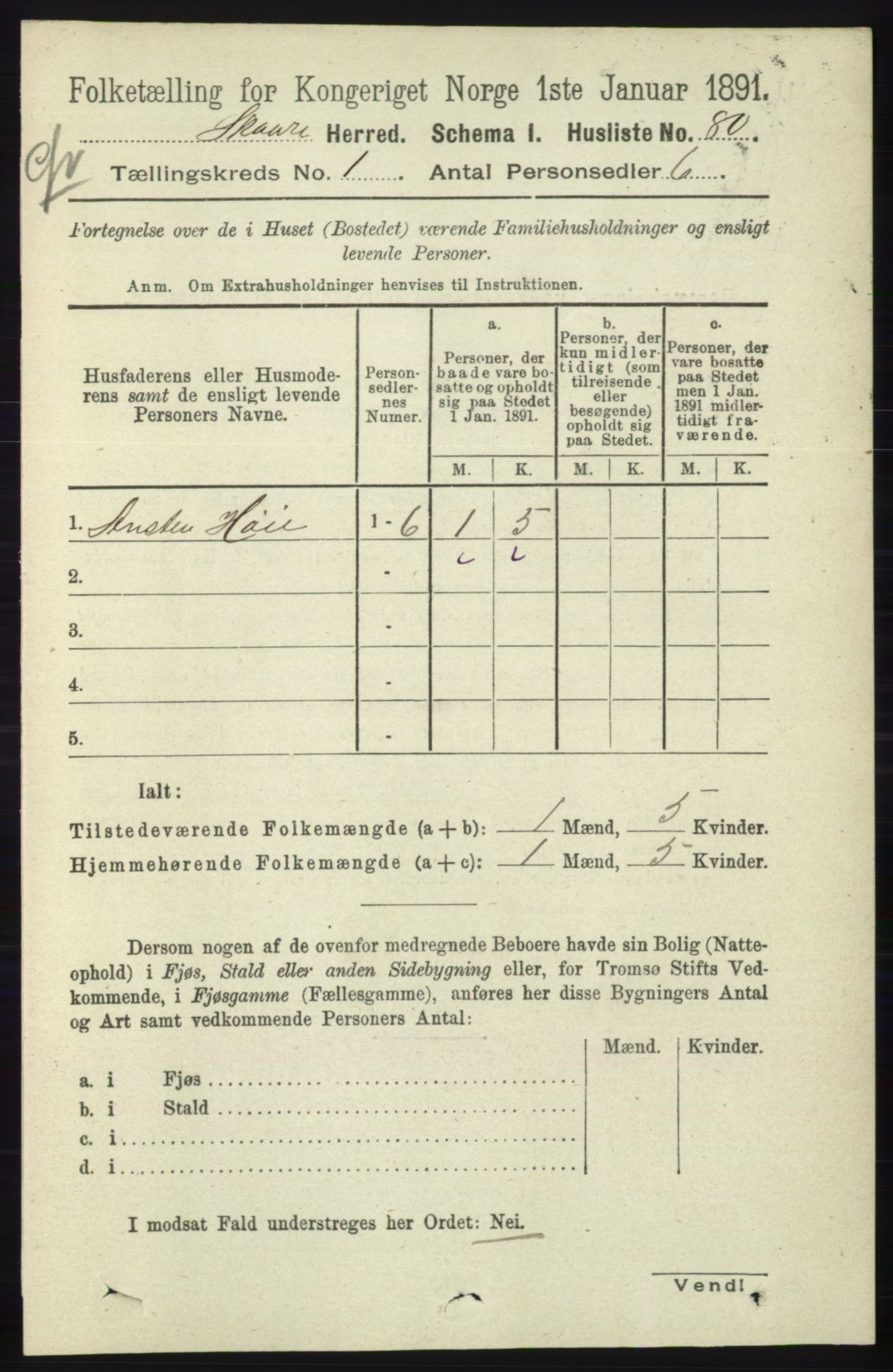 RA, 1891 census for 1153 Skåre, 1891, p. 103