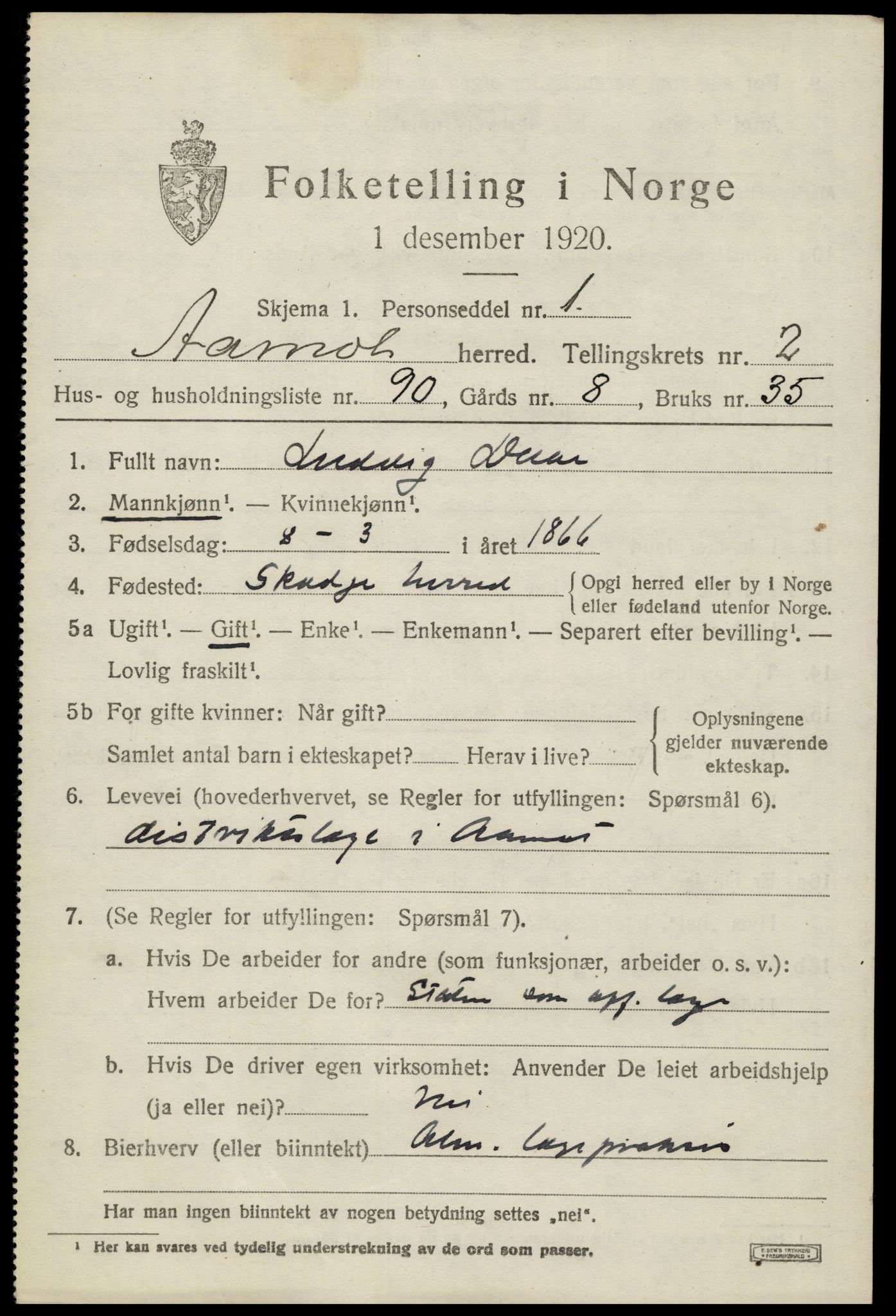 SAH, 1920 census for Åmot, 1920, p. 3807