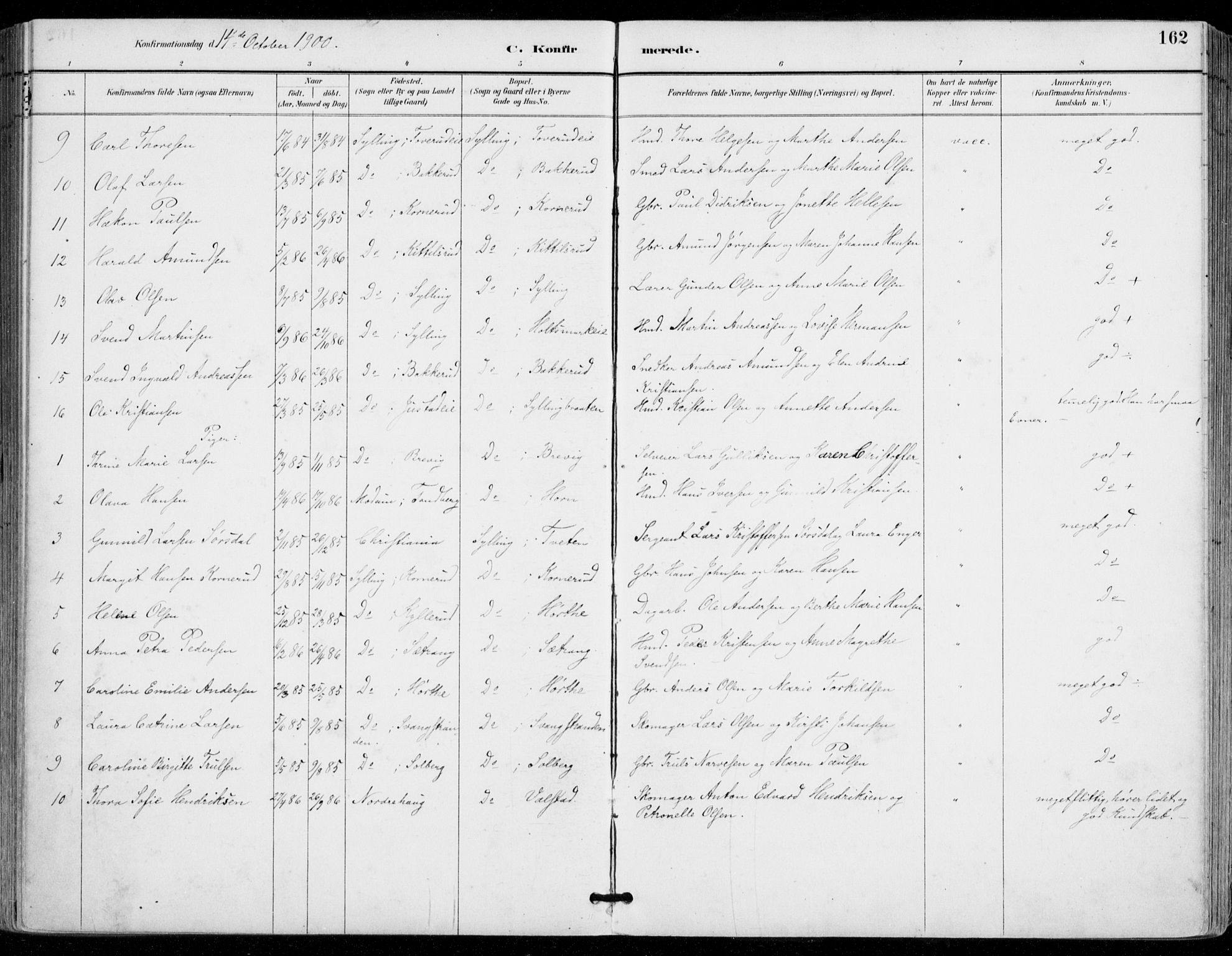 Sylling kirkebøker, AV/SAKO-A-247/F/Fa/L0001: Parish register (official) no. 1, 1883-1910, p. 162