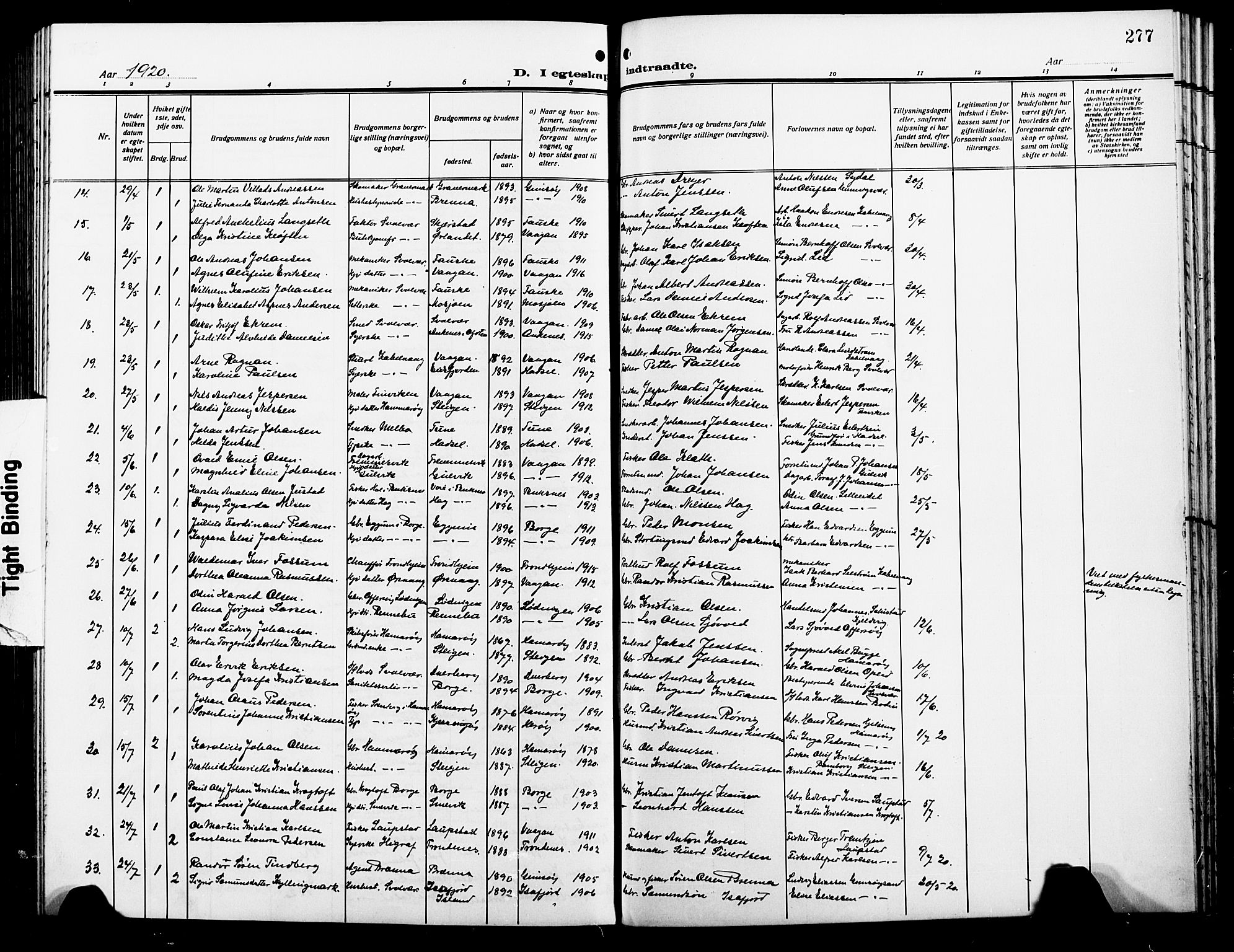 Ministerialprotokoller, klokkerbøker og fødselsregistre - Nordland, SAT/A-1459/874/L1080: Parish register (copy) no. 874C09, 1915-1925, p. 277
