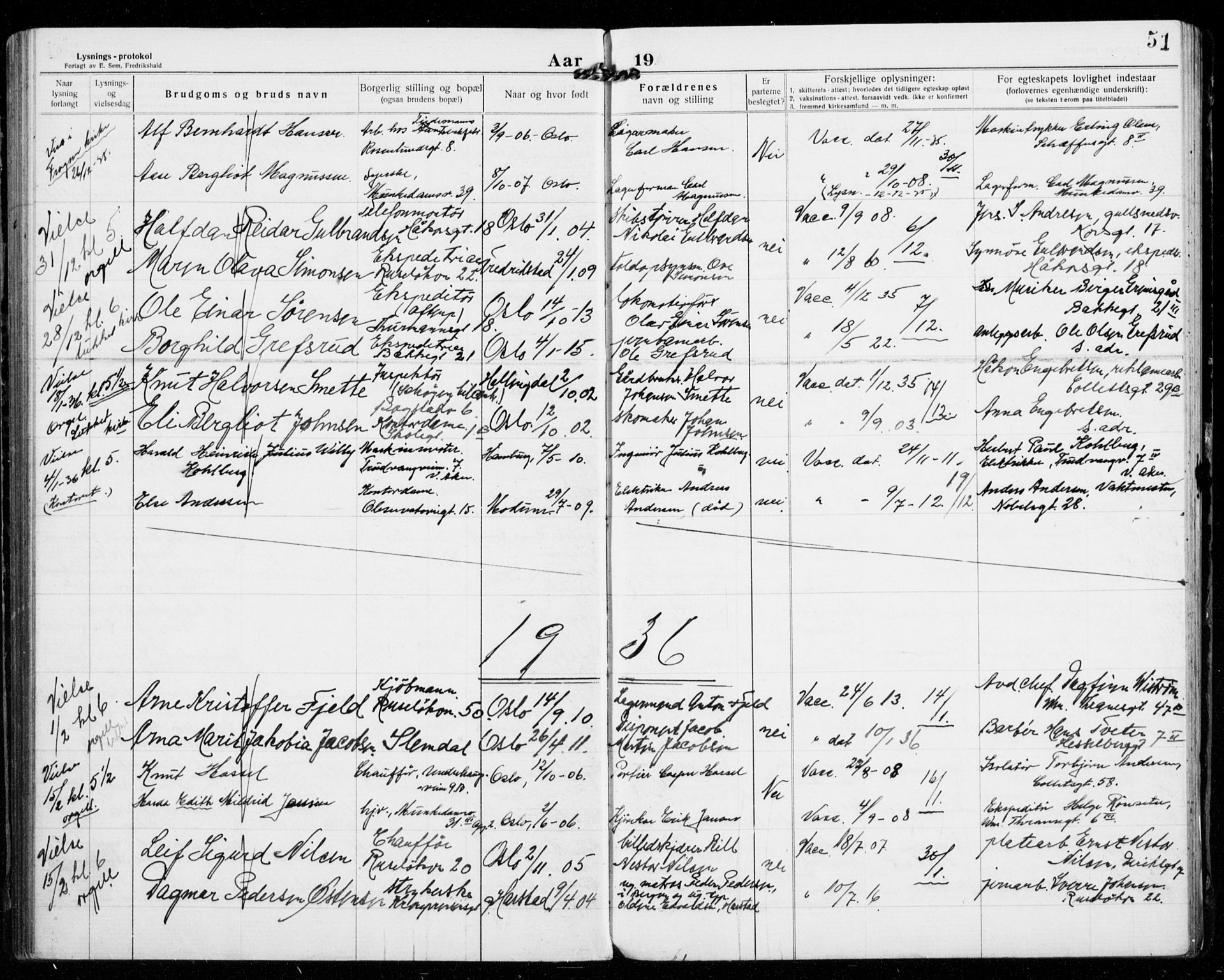 Piperviken prestekontor Kirkebøker, SAO/A-10874/H/L0002: Banns register no. 2, 1922-1942, p. 51
