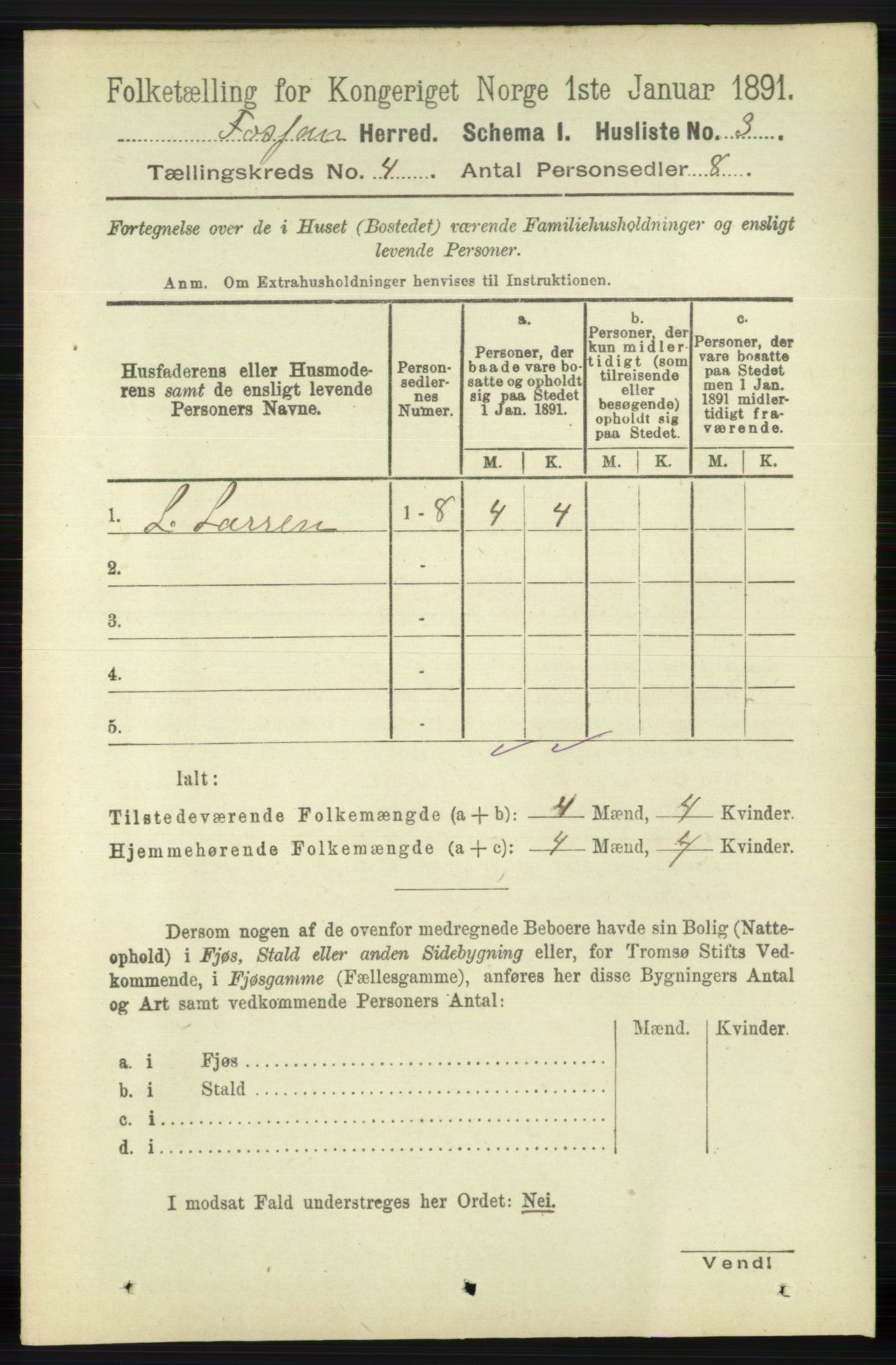 RA, 1891 census for 1129 Forsand, 1891, p. 498