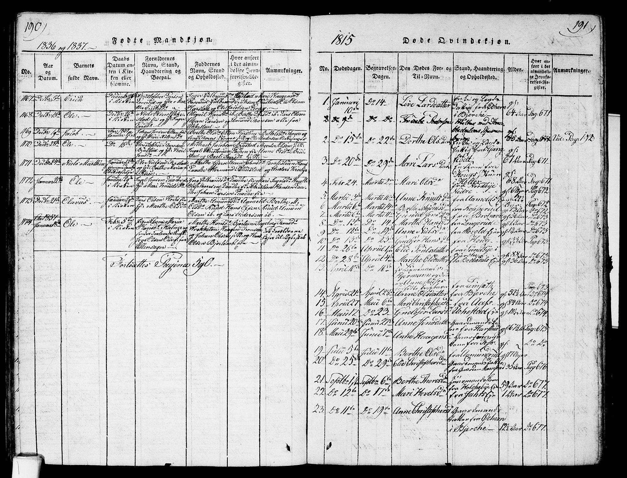 Nannestad prestekontor Kirkebøker, SAO/A-10414a/G/Ga/L0001: Parish register (copy) no. I 1, 1815-1839, p. 190-191