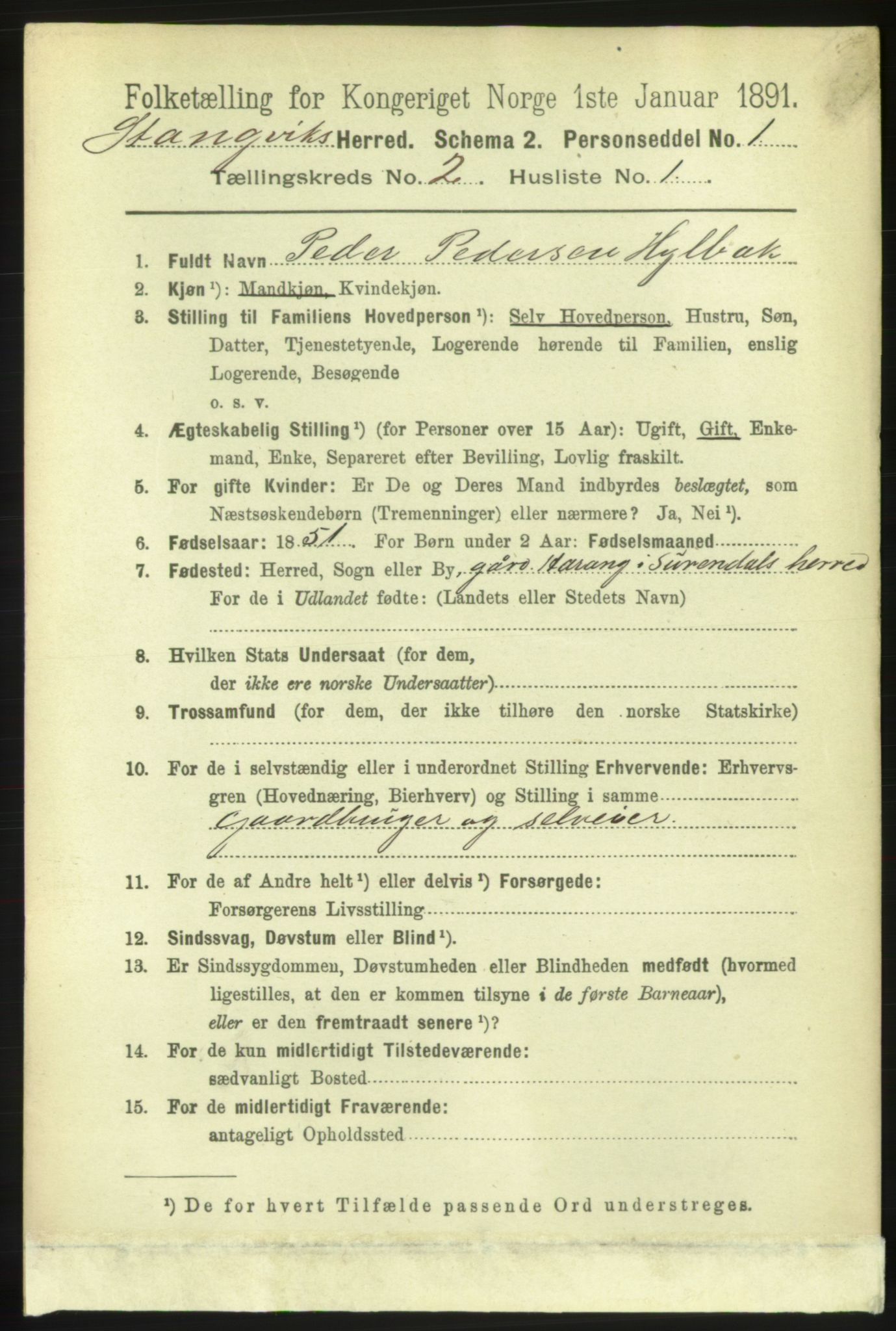 RA, 1891 census for 1564 Stangvik, 1891, p. 660