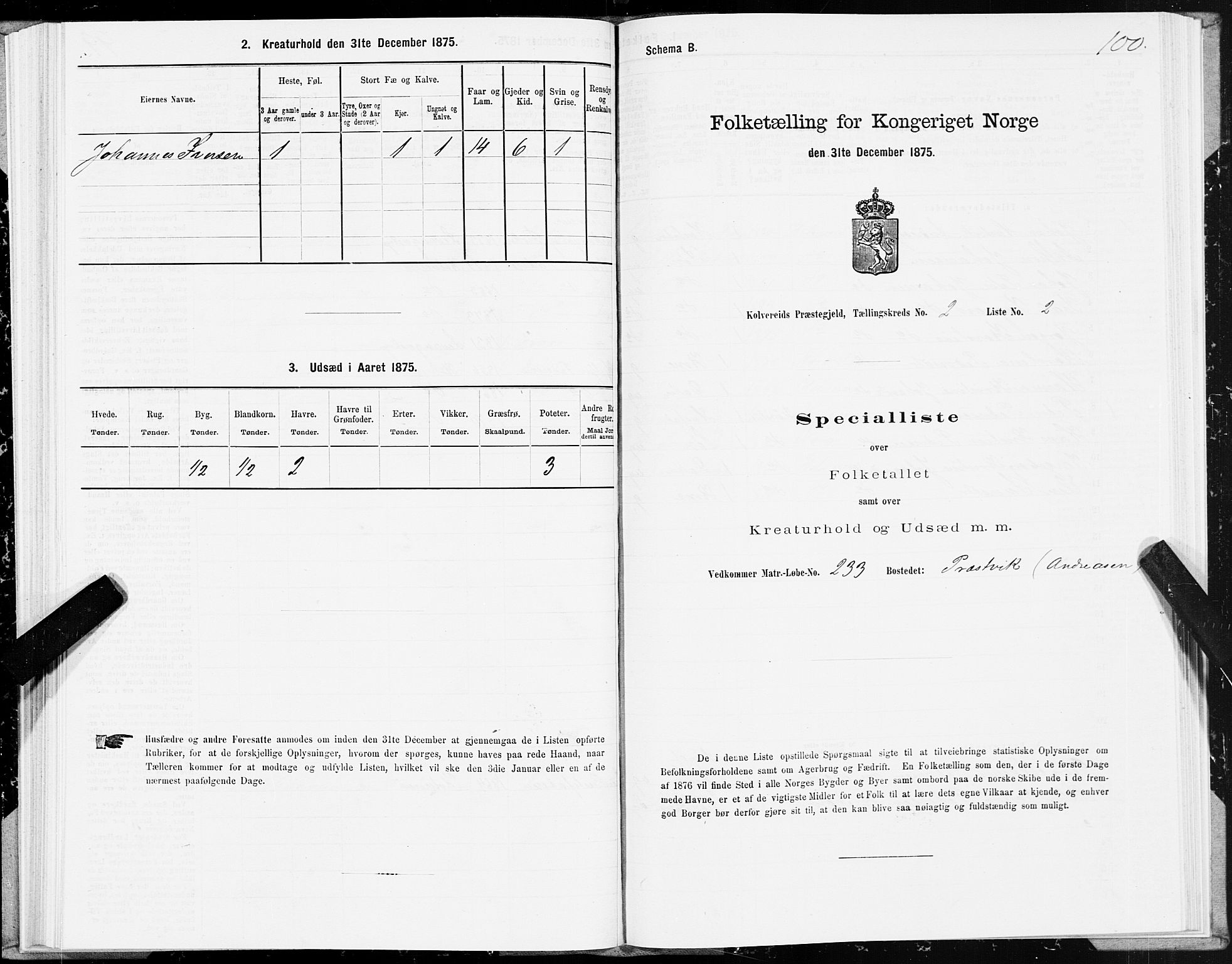 SAT, 1875 census for 1752P Kolvereid, 1875, p. 1100