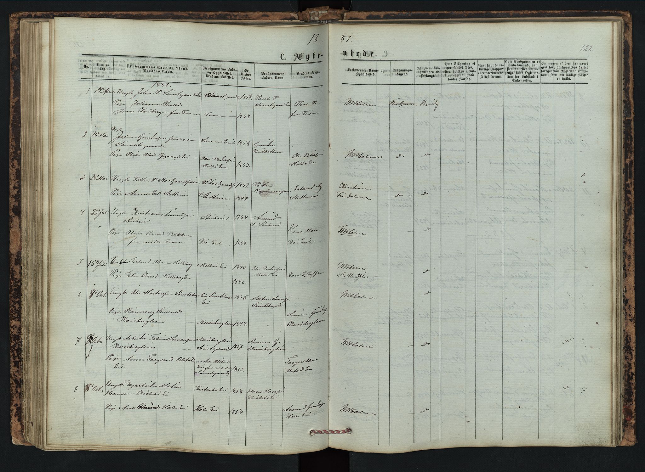 Vestre Gausdal prestekontor, SAH/PREST-094/H/Ha/Hab/L0002: Parish register (copy) no. 2, 1874-1897, p. 122