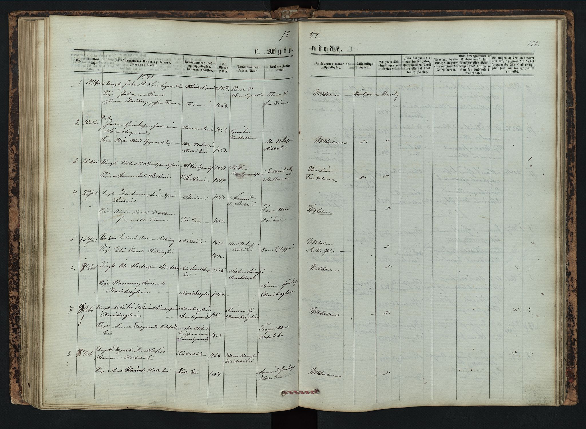 Vestre Gausdal prestekontor, AV/SAH-PREST-094/H/Ha/Hab/L0002: Parish register (copy) no. 2, 1874-1897, p. 122