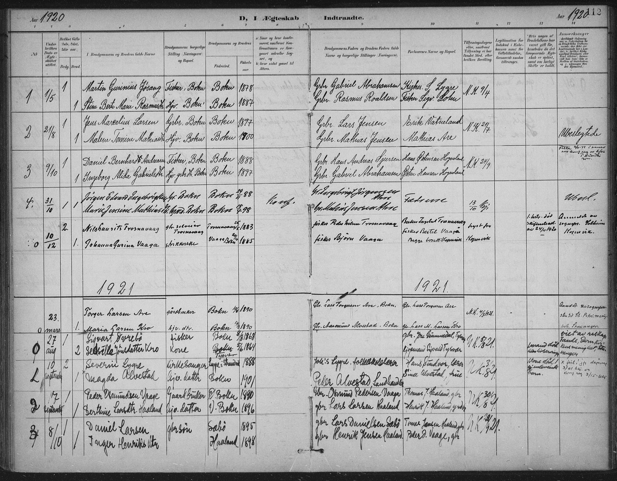 Tysvær sokneprestkontor, AV/SAST-A -101864/H/Ha/Haa/L0009: Parish register (official) no. A 9, 1898-1925, p. 112