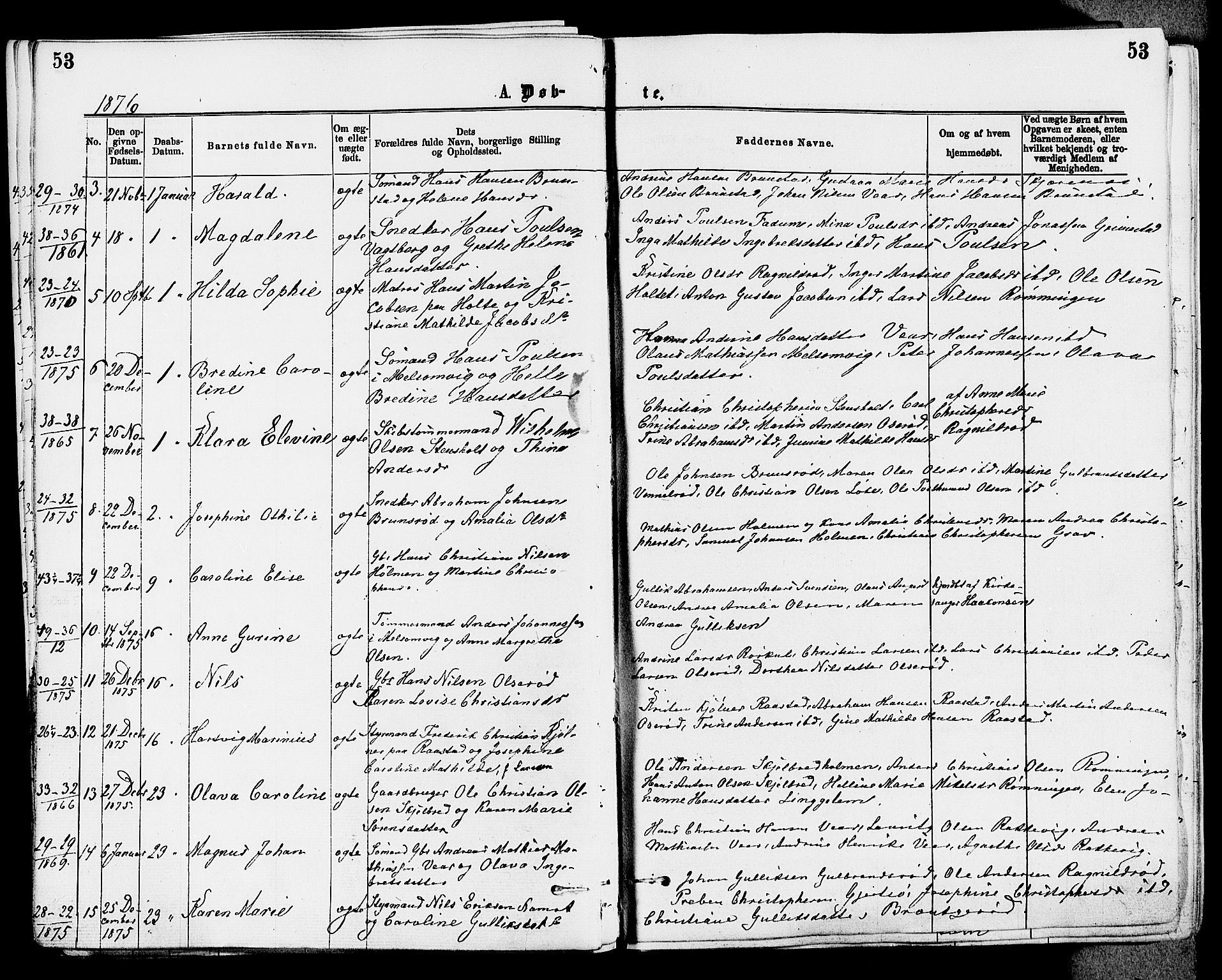 Stokke kirkebøker, AV/SAKO-A-320/F/Fa/L0009: Parish register (official) no. I 9, 1872-1883, p. 53