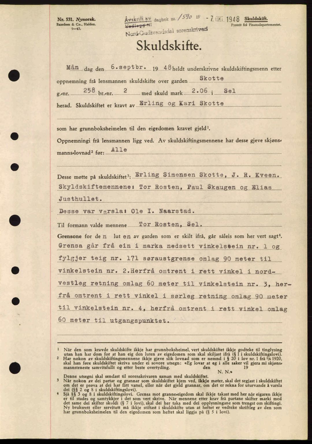Nord-Gudbrandsdal tingrett, AV/SAH-TING-002/H/Hb/Hbb/L0020: Mortgage book no. FA20, 1948-1948, Diary no: : 1590/1948