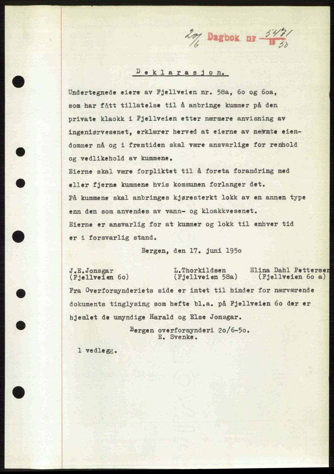 Byfogd og Byskriver i Bergen, AV/SAB-A-3401/03/03Bc/L0033: Mortgage book no. A26-27, 1950-1950, Diary no: : 5471/1950