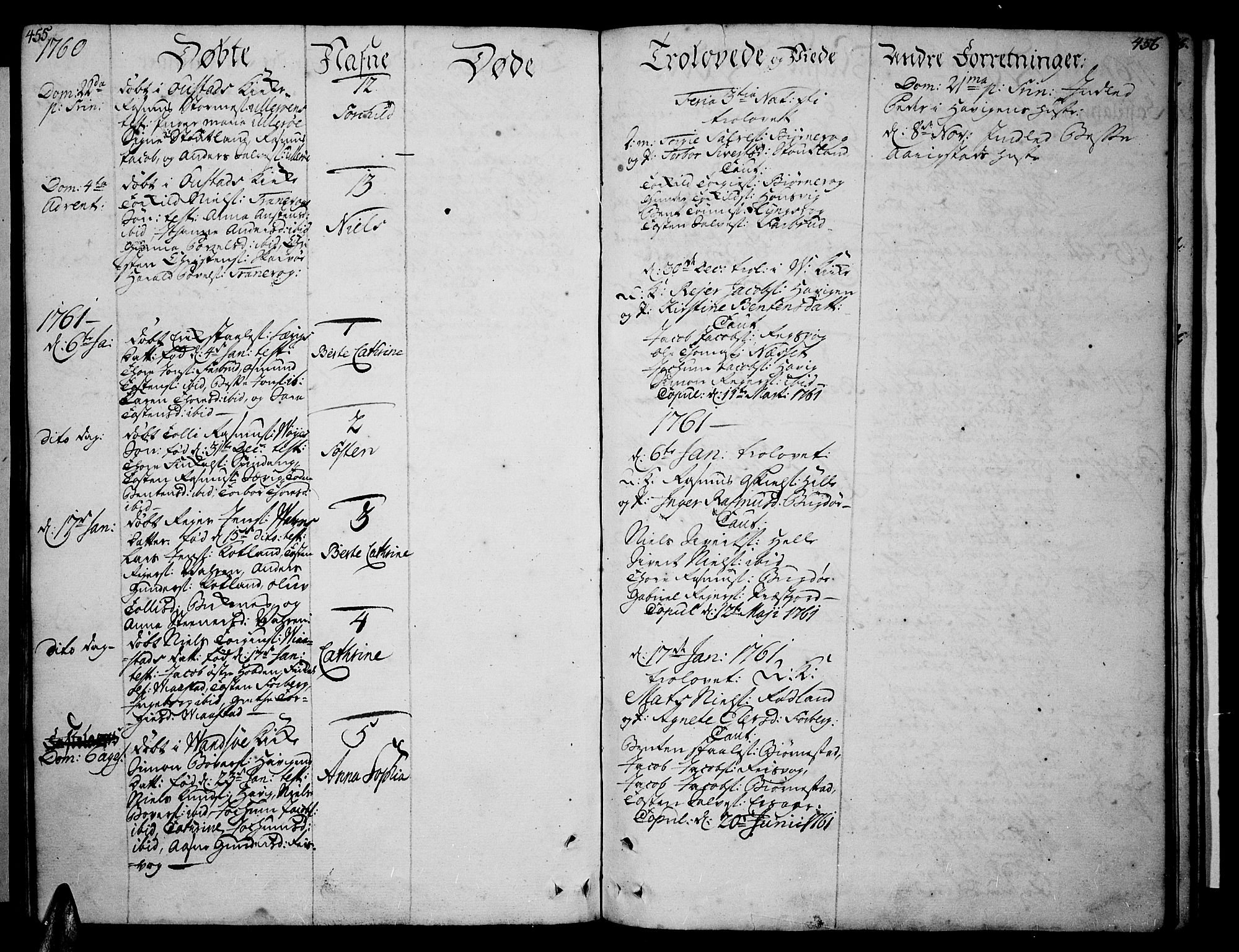 Lista sokneprestkontor, AV/SAK-1111-0027/F/Fa/L0003: Parish register (official) no. A 3 /3, 1752-1767, p. 455-456