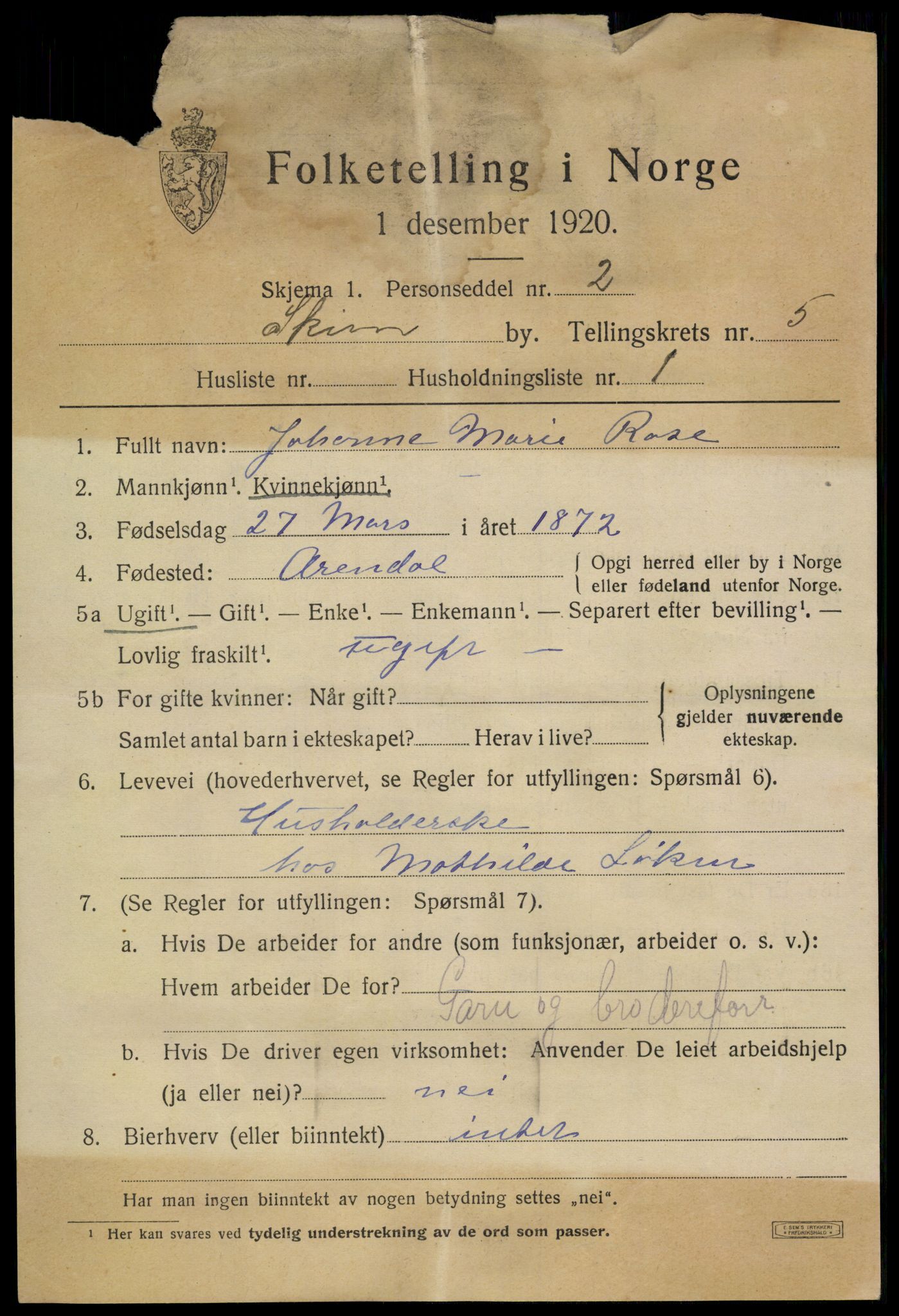 SAKO, 1920 census for Skien, 1920, p. 21228