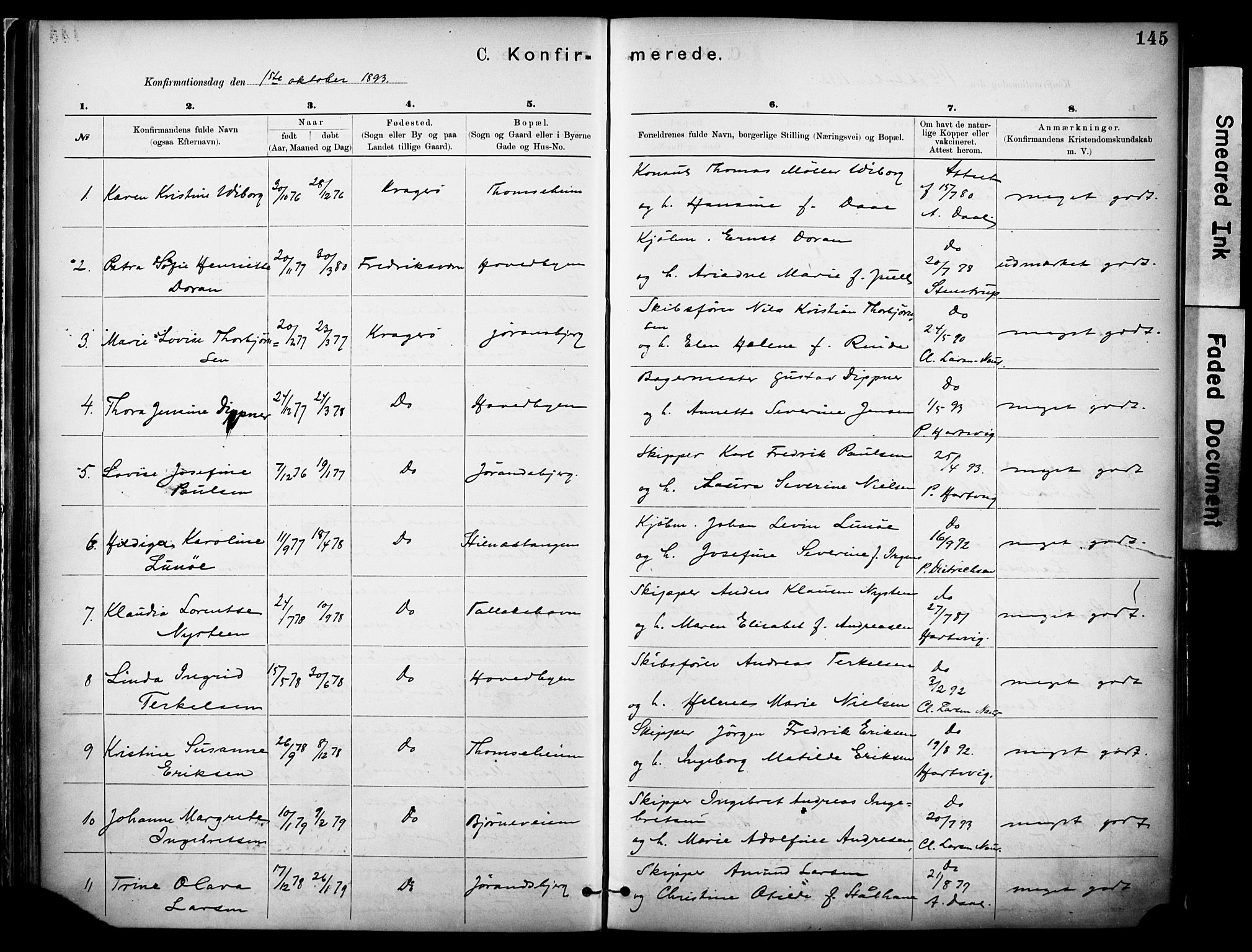 Kragerø kirkebøker, SAKO/A-278/F/Fa/L0012: Parish register (official) no. 12, 1880-1904, p. 145