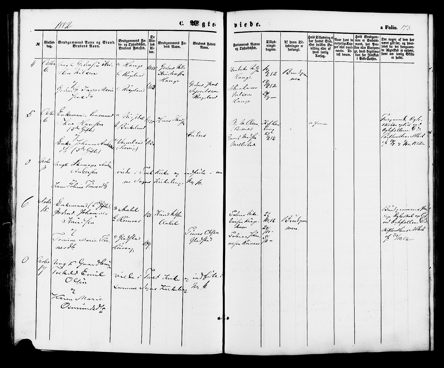 Birkenes sokneprestkontor, AV/SAK-1111-0004/F/Fa/L0004: Parish register (official) no. A 4, 1867-1886, p. 173