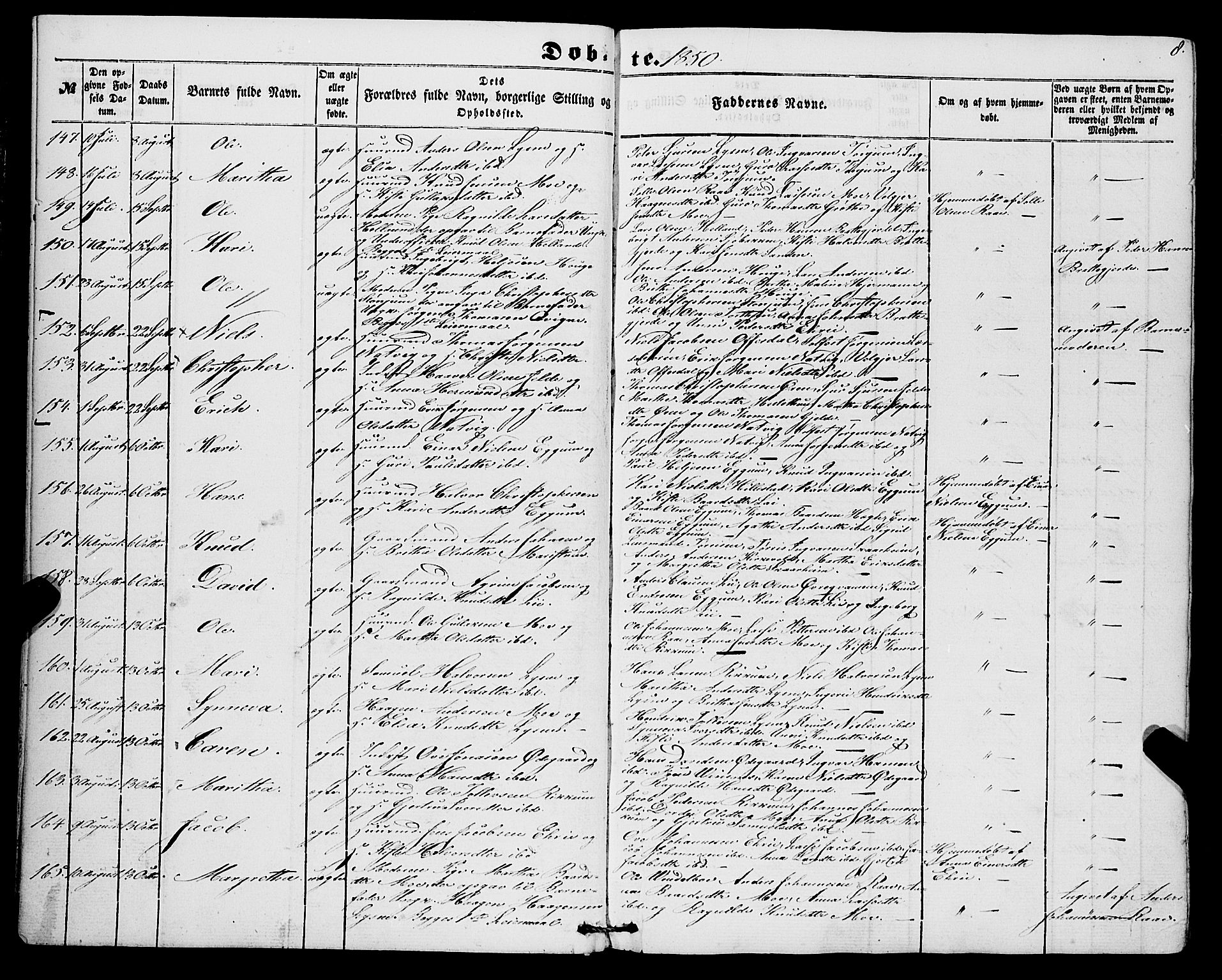 Lærdal sokneprestembete, SAB/A-81201: Parish register (official) no. A 11, 1850-1866, p. 8