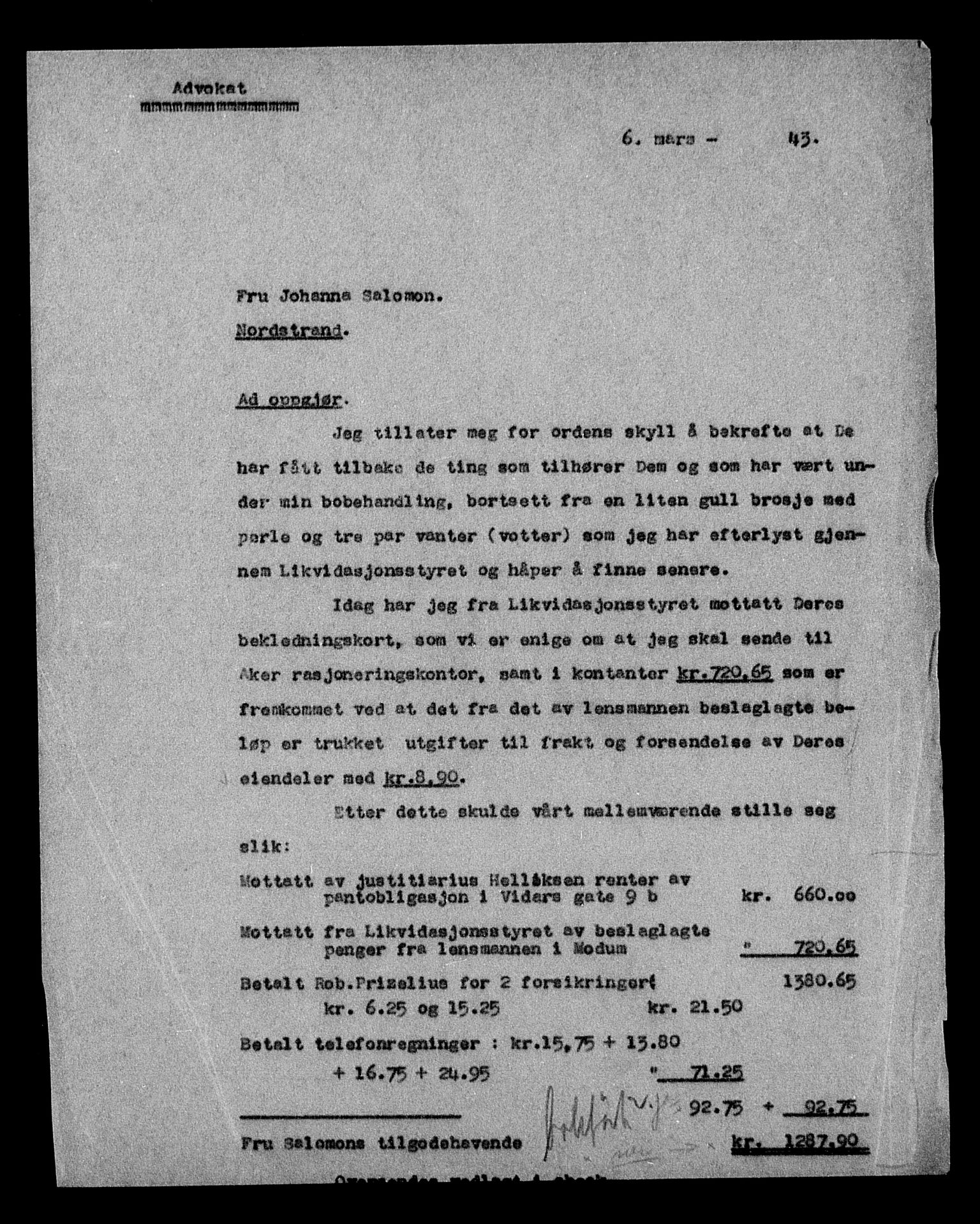 Justisdepartementet, Tilbakeføringskontoret for inndratte formuer, AV/RA-S-1564/H/Hc/Hcc/L0976: --, 1945-1947, p. 289