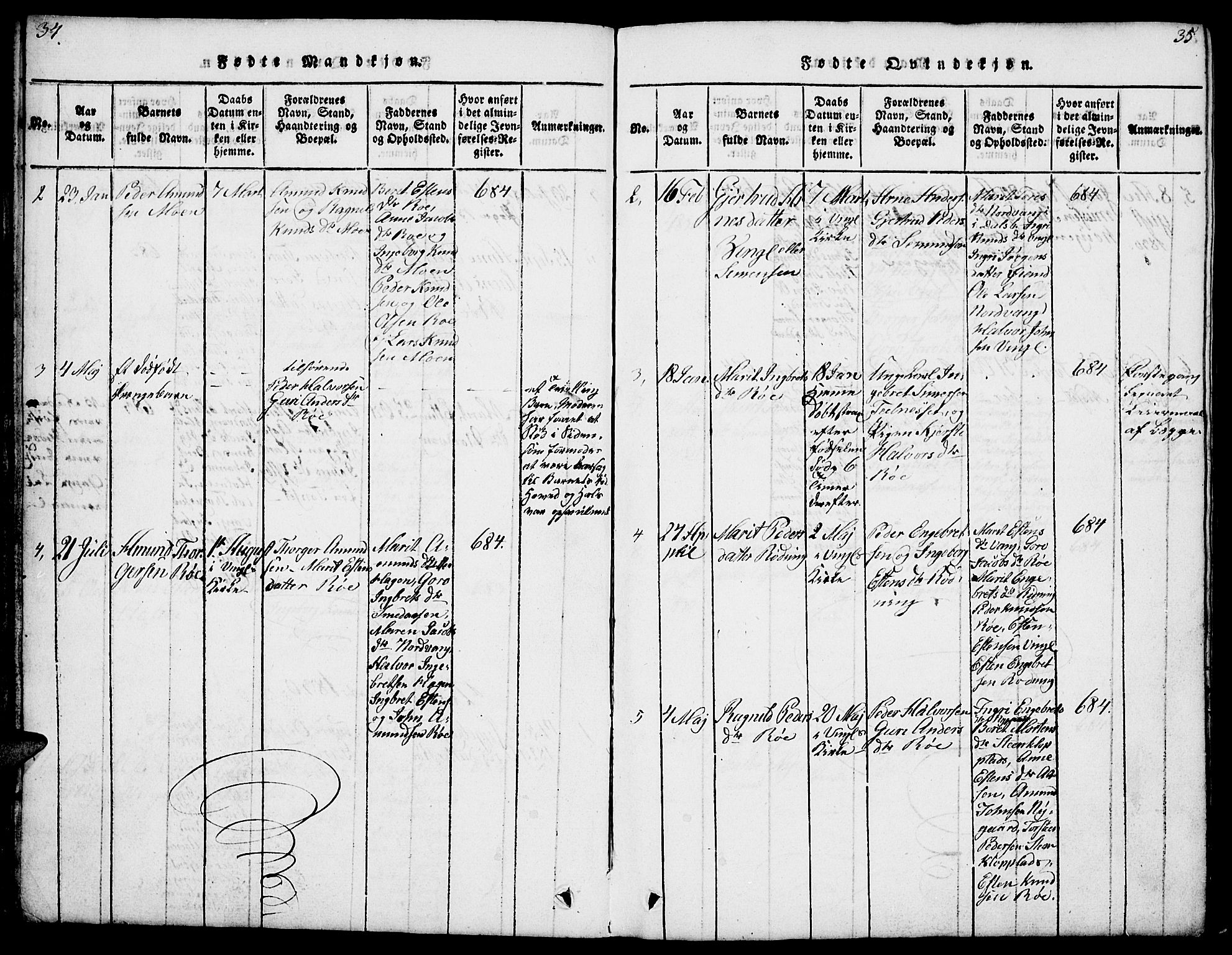 Tolga prestekontor, AV/SAH-PREST-062/L/L0003: Parish register (copy) no. 3, 1815-1862, p. 34-35