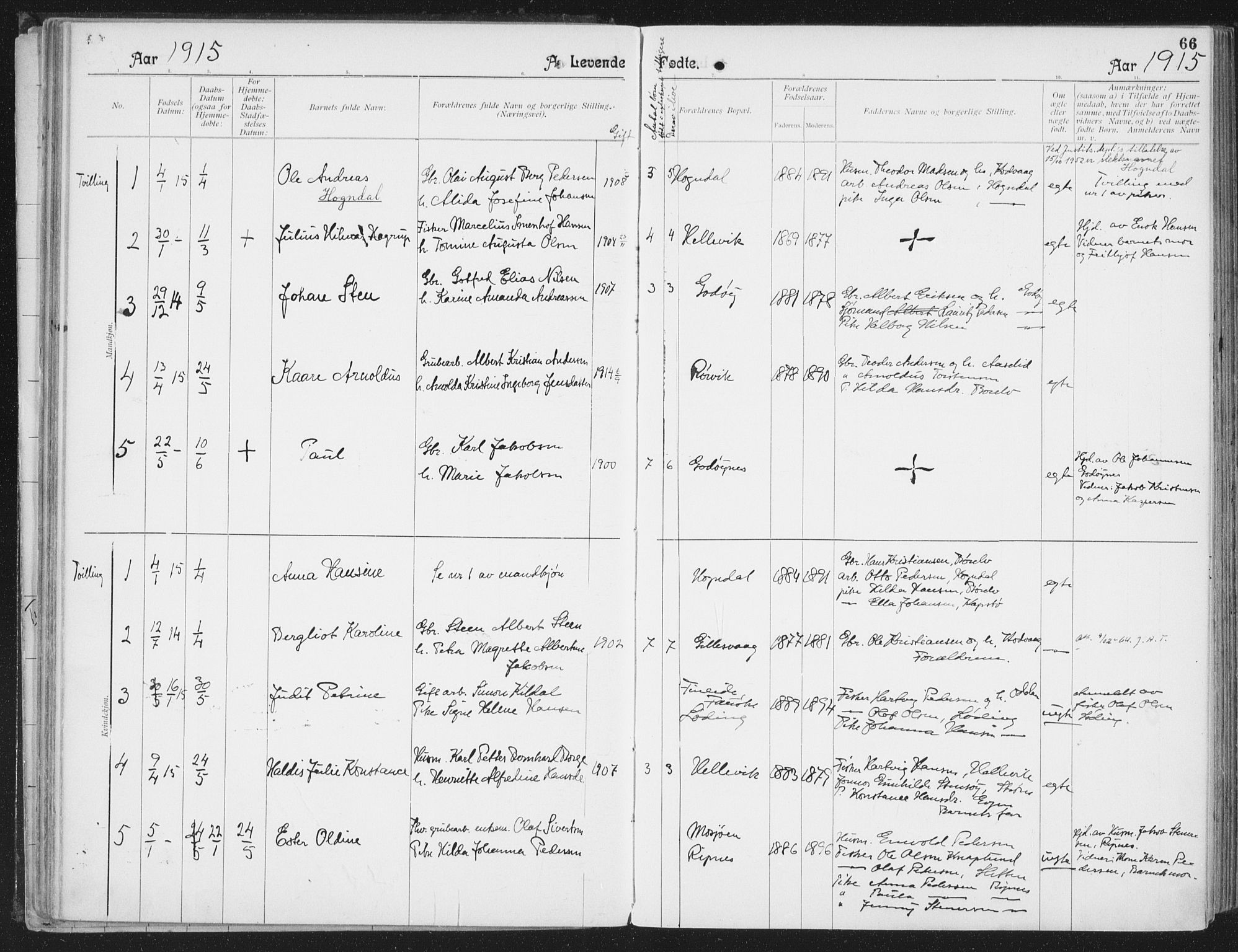 Ministerialprotokoller, klokkerbøker og fødselsregistre - Nordland, AV/SAT-A-1459/804/L0081: Parish register (official) no. 804A02, 1901-1915, p. 66