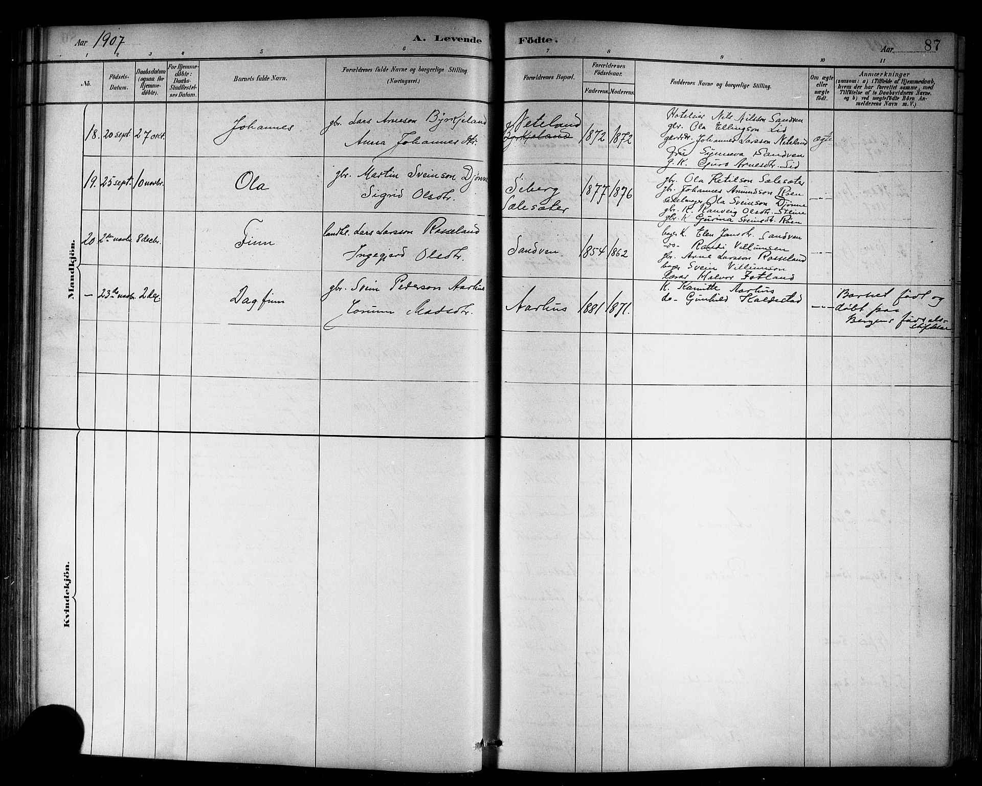 Kvam sokneprestembete, AV/SAB-A-76201/H/Hab: Parish register (copy) no. B 3, 1884-1916, p. 87