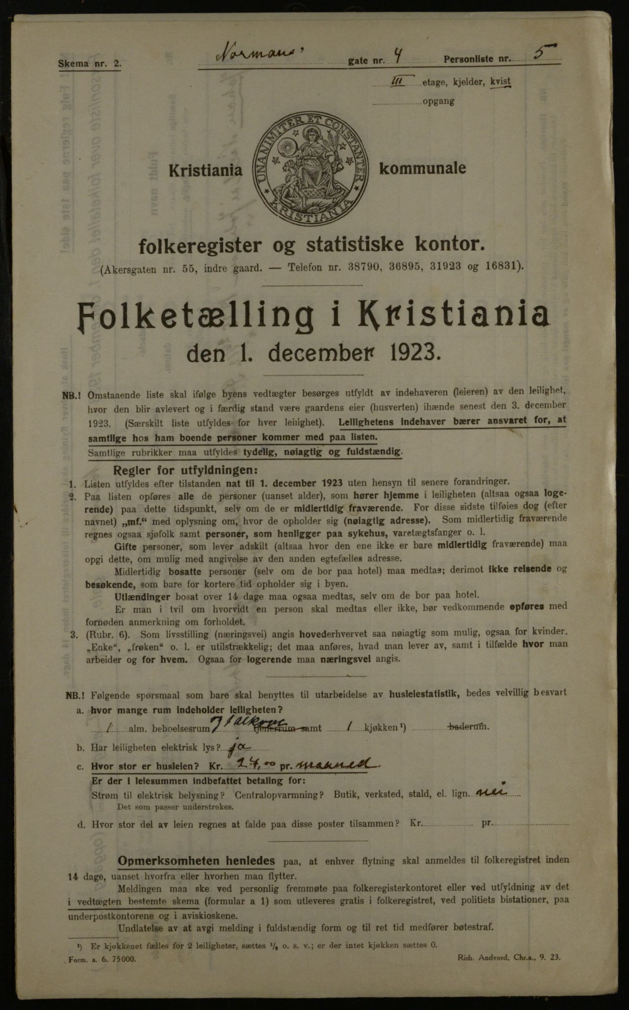 OBA, Municipal Census 1923 for Kristiania, 1923, p. 80727