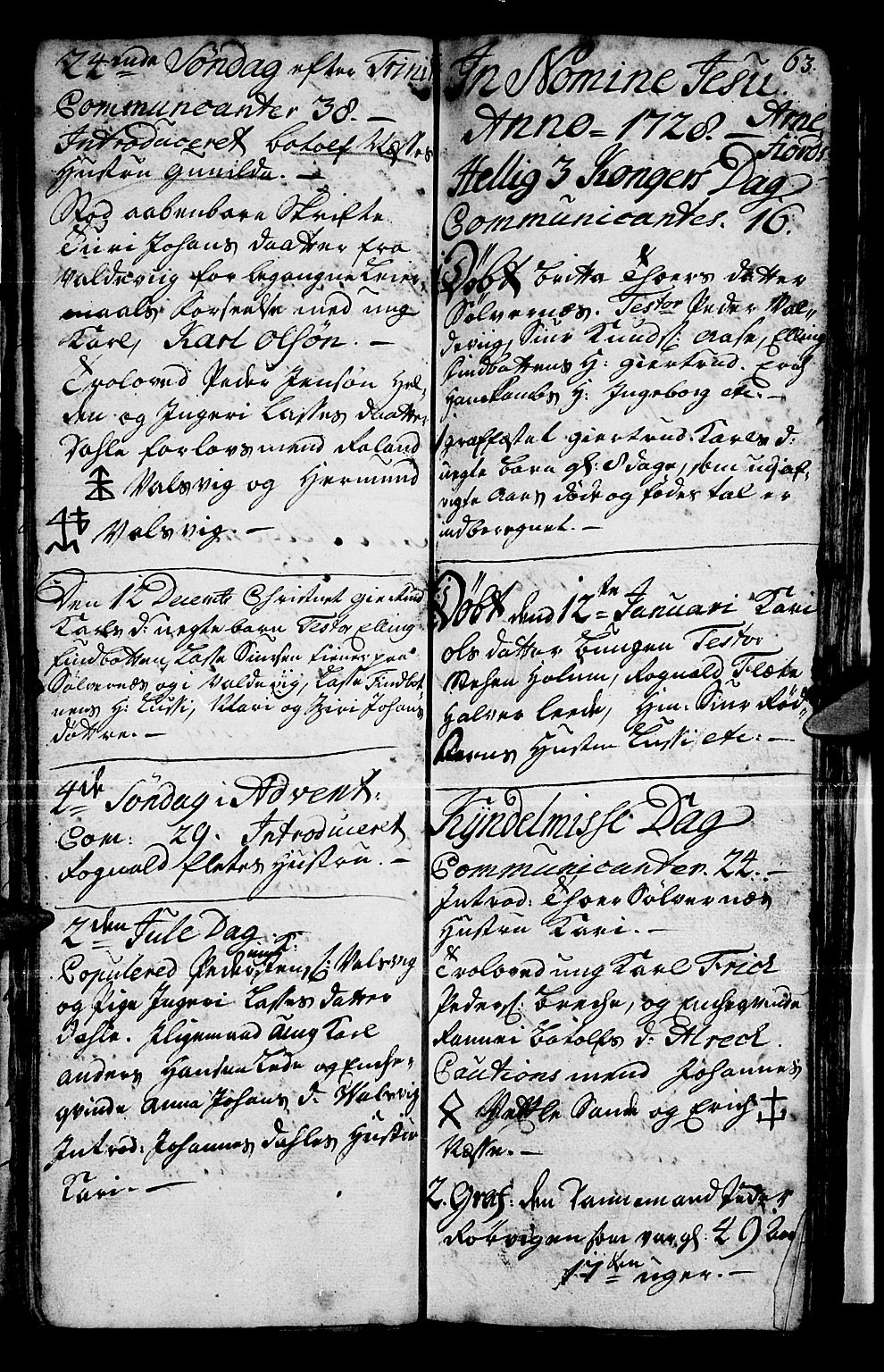 Vik sokneprestembete, SAB/A-81501: Parish register (official) no. A 1 /2, 1727-1739, p. 63