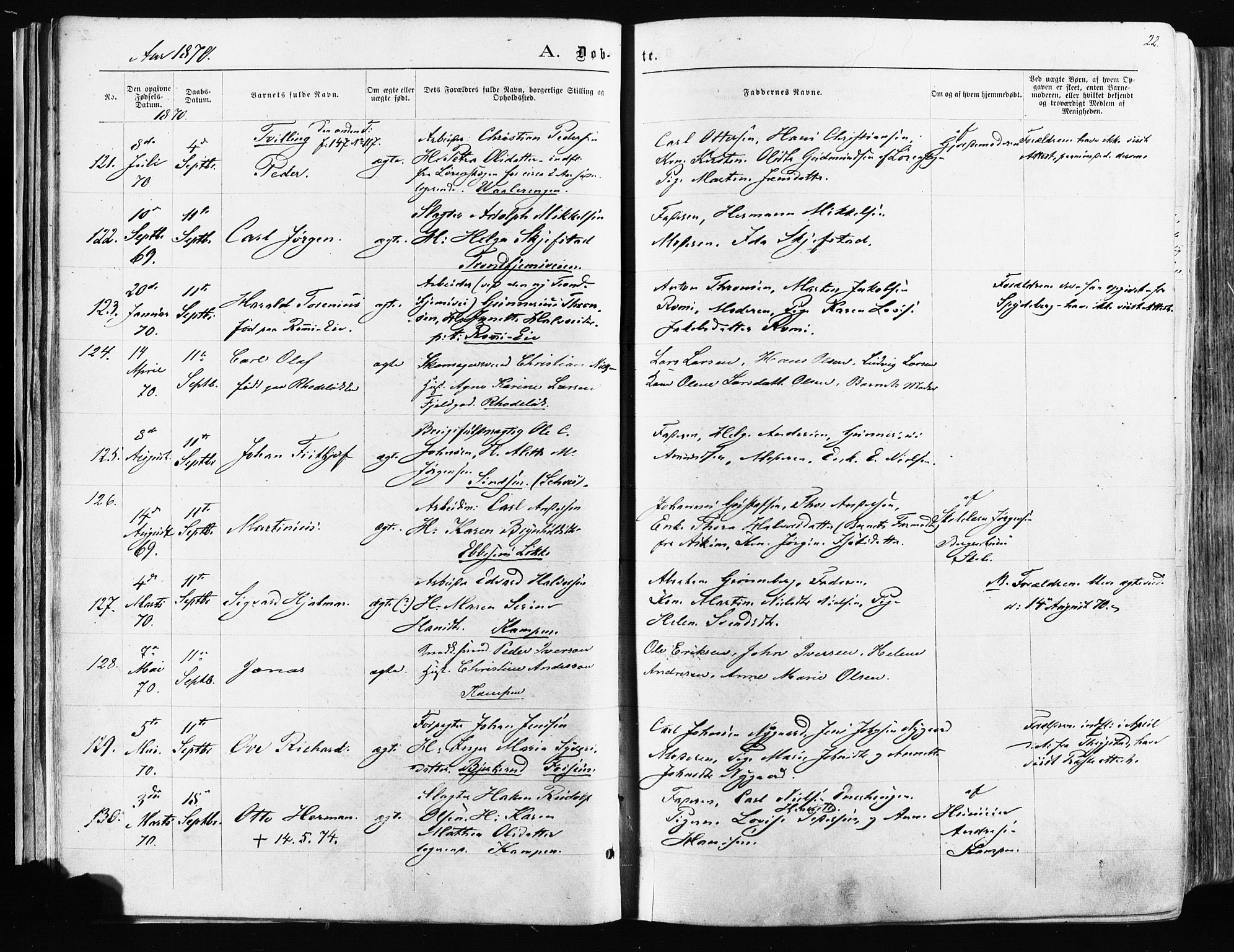 Østre Aker prestekontor Kirkebøker, AV/SAO-A-10840/F/Fa/L0003: Parish register (official) no. I 3, 1869-1875, p. 22