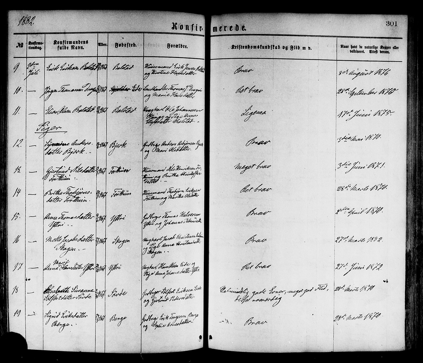 Luster sokneprestembete, SAB/A-81101/H/Haa/Haaa/L0010: Parish register (official) no. A 10, 1871-1886, p. 301