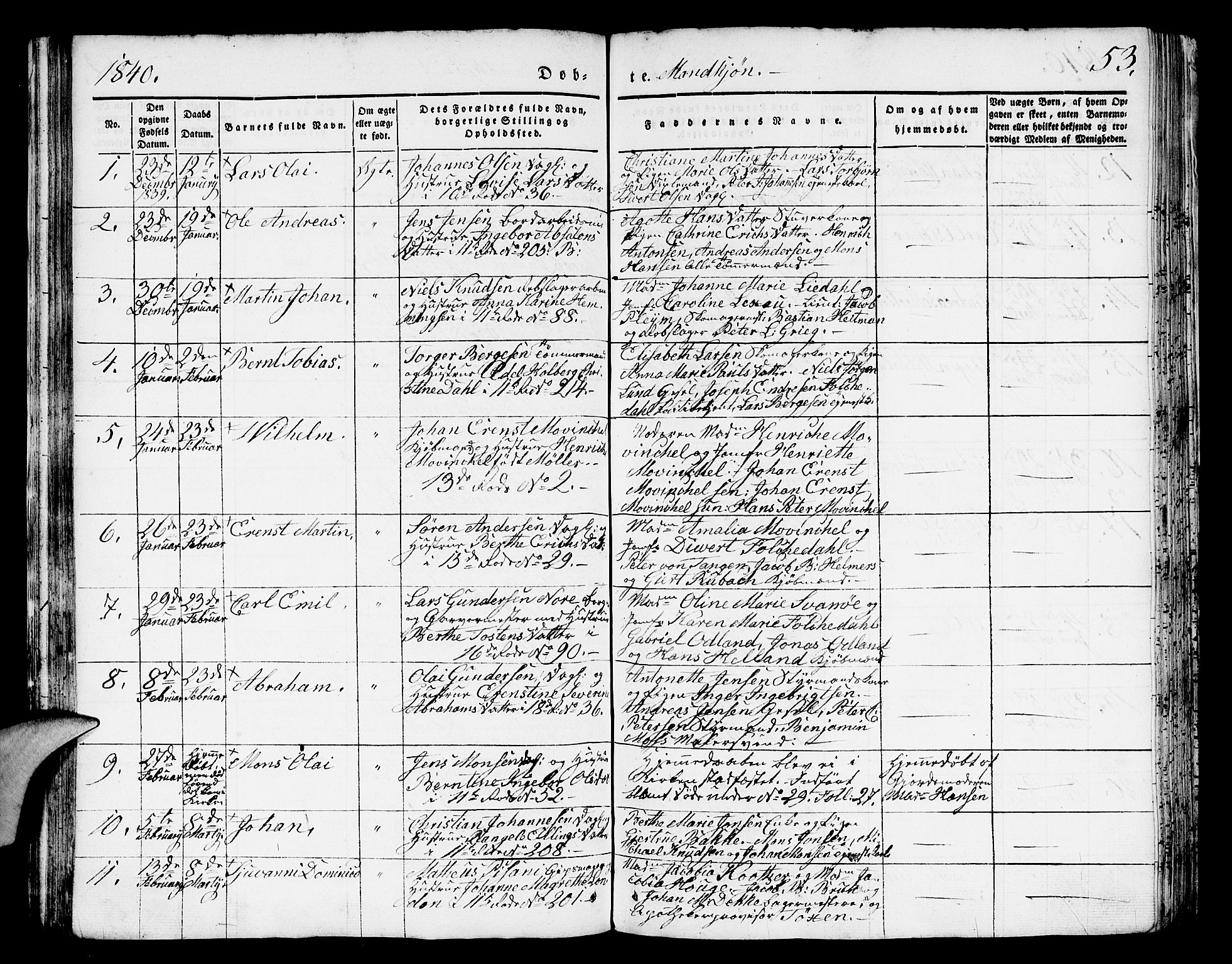 Domkirken sokneprestembete, SAB/A-74801/H/Hab/L0008: Parish register (copy) no. B 1, 1836-1841, p. 53
