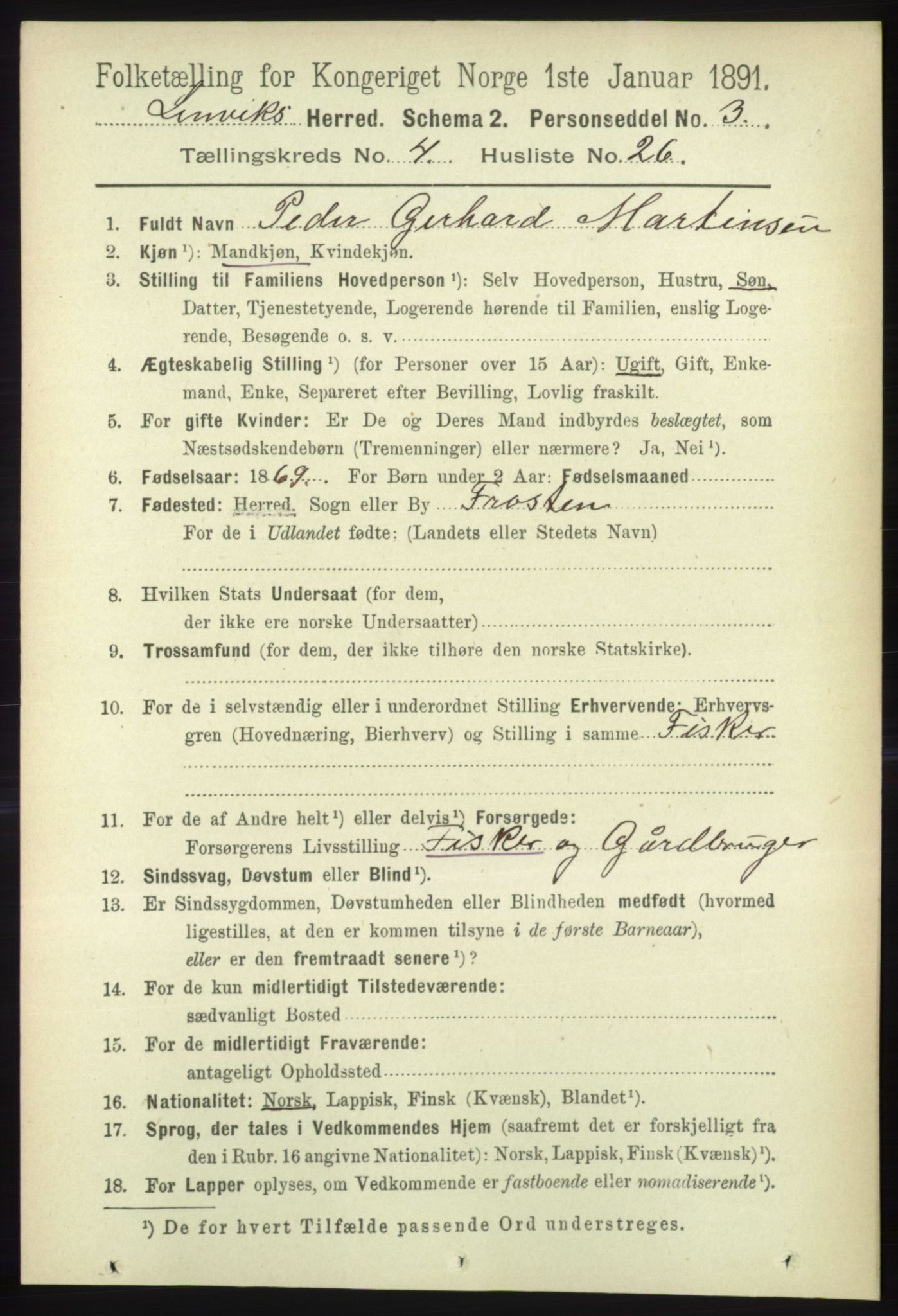 RA, 1891 census for 1931 Lenvik, 1891, p. 2071