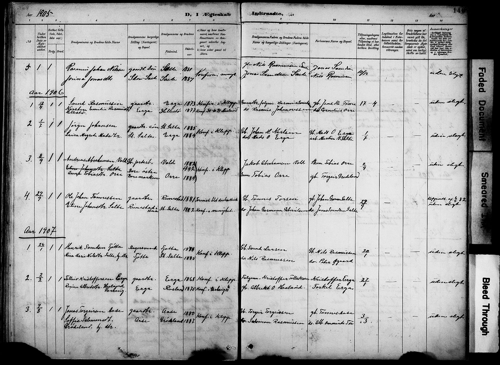 Klepp sokneprestkontor, SAST/A-101803/001/3/30BB/L0005: Parish register (copy) no. B 5, 1889-1918, p. 146