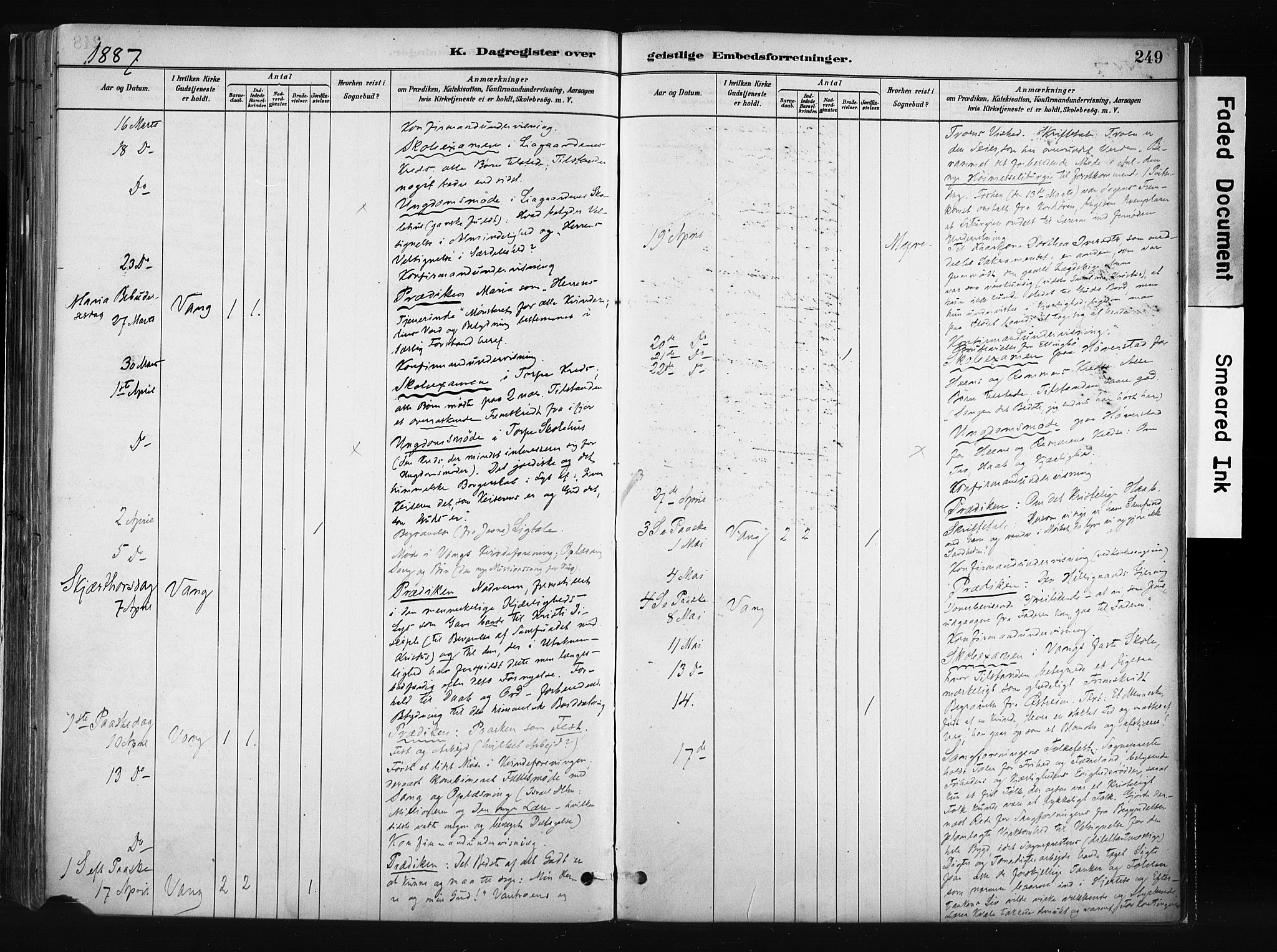 Vang prestekontor, Valdres, SAH/PREST-140/H/Ha/L0008: Parish register (official) no. 8, 1882-1910, p. 249