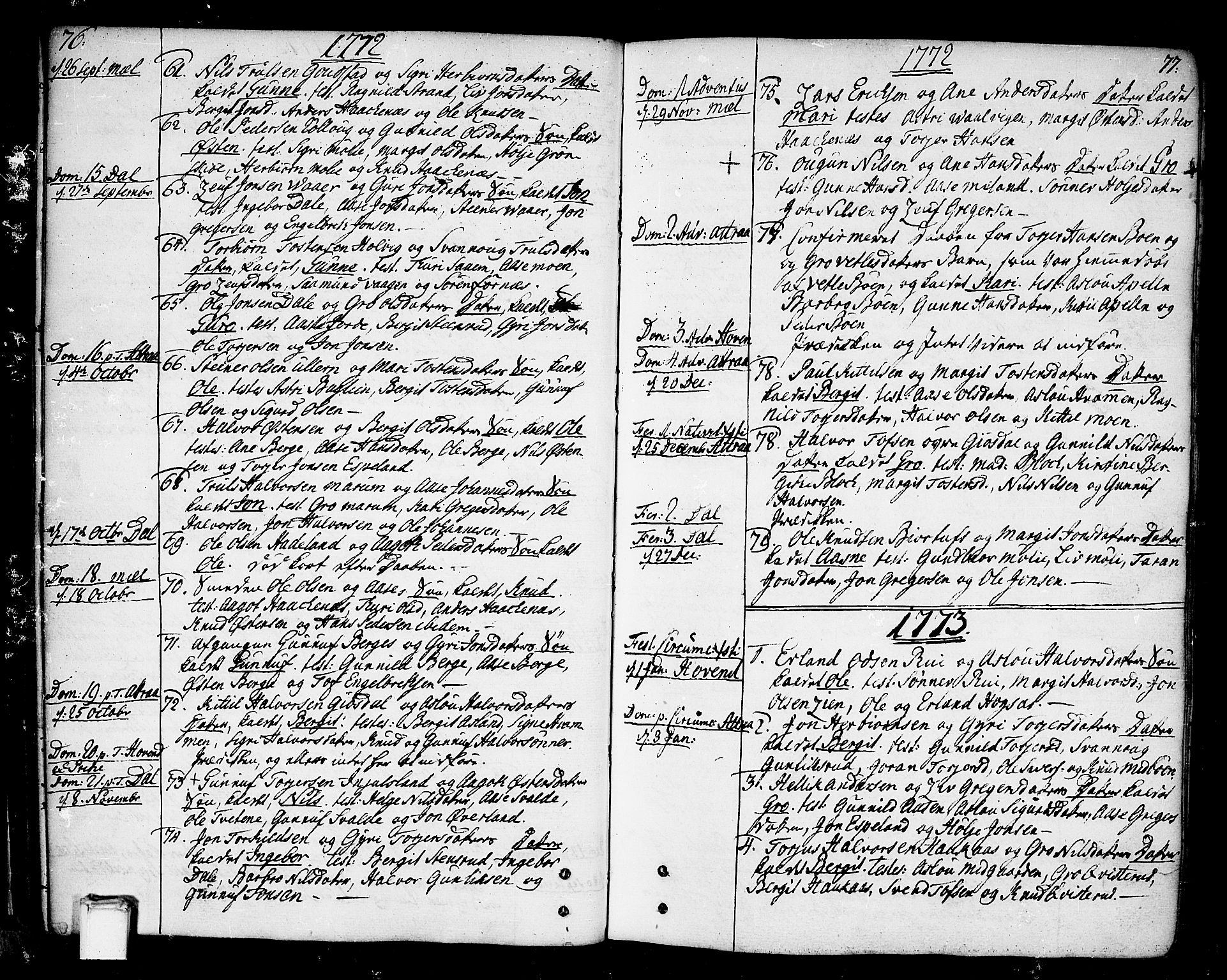 Tinn kirkebøker, SAKO/A-308/F/Fa/L0002: Parish register (official) no. I 2, 1757-1810, p. 76-77