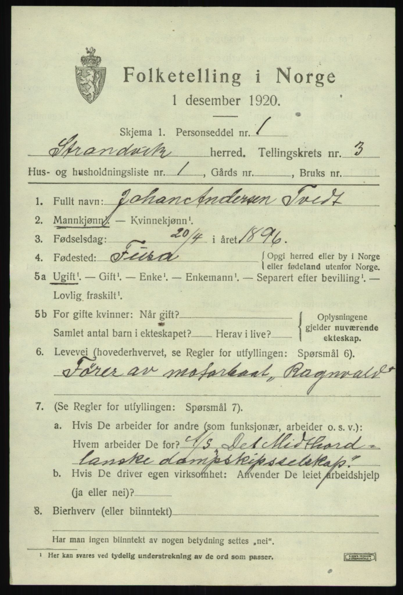 SAB, 1920 census for Strandvik, 1920, p. 2236