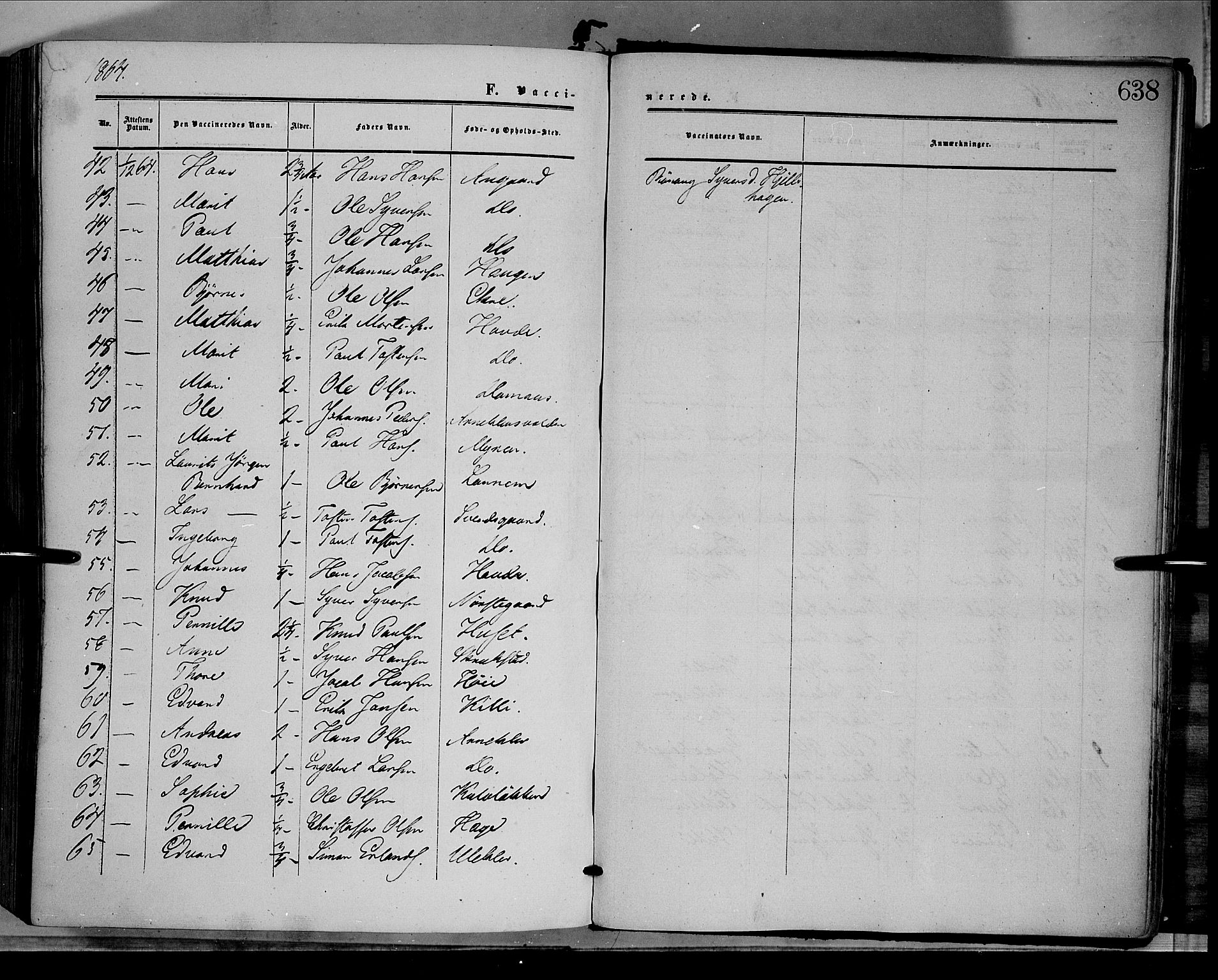 Dovre prestekontor, SAH/PREST-066/H/Ha/Haa/L0001: Parish register (official) no. 1, 1854-1878, p. 638