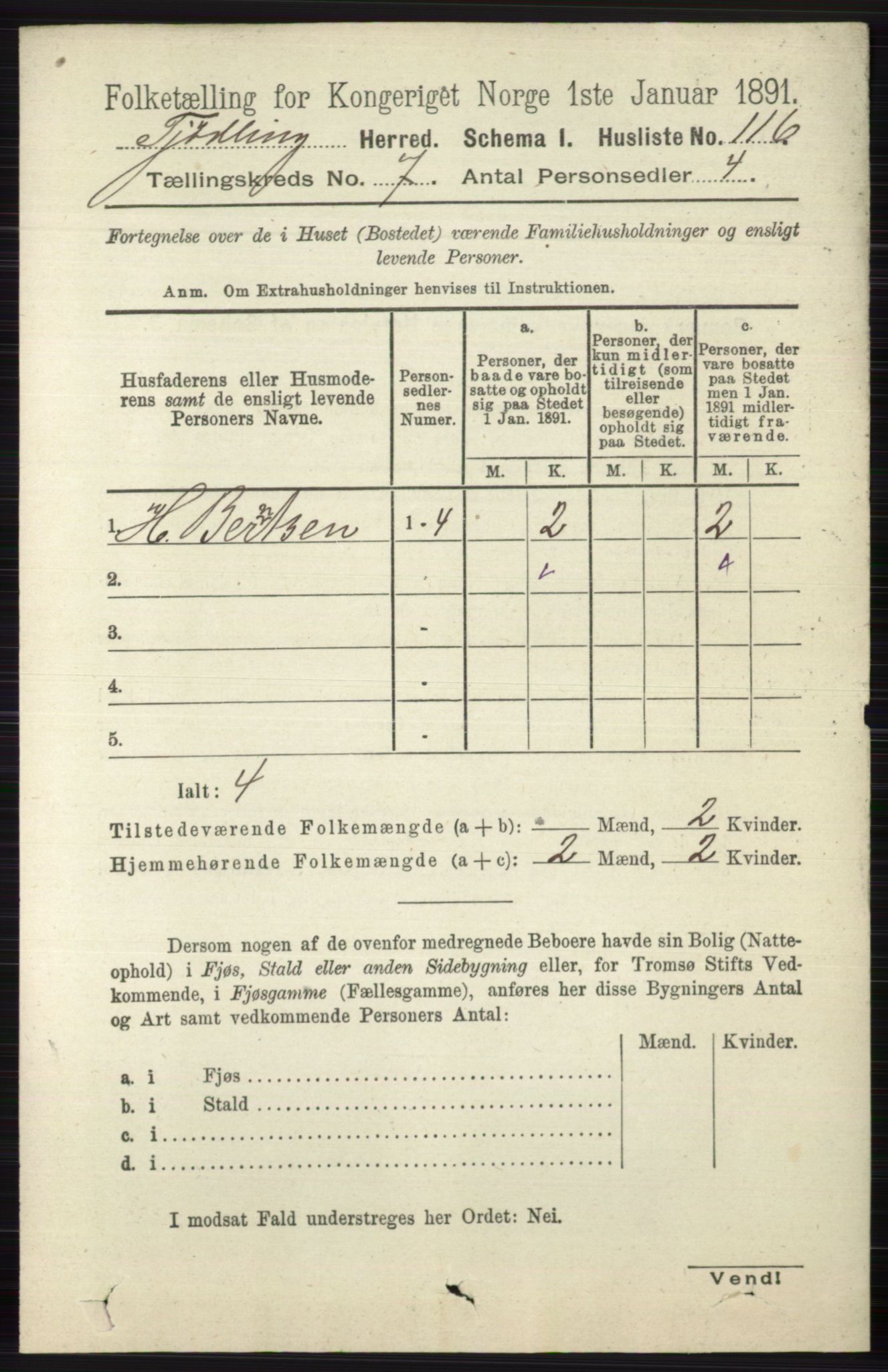 RA, 1891 census for 0725 Tjølling, 1891, p. 3663