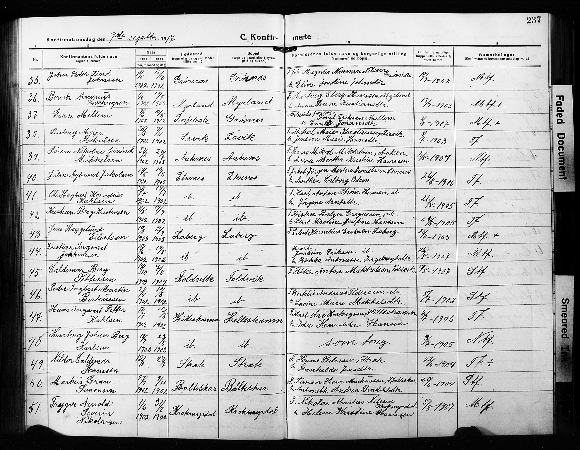Ibestad sokneprestembete, AV/SATØ-S-0077/H/Ha/Hab/L0010klokker: Parish register (copy) no. 10, 1915-1929, p. 237
