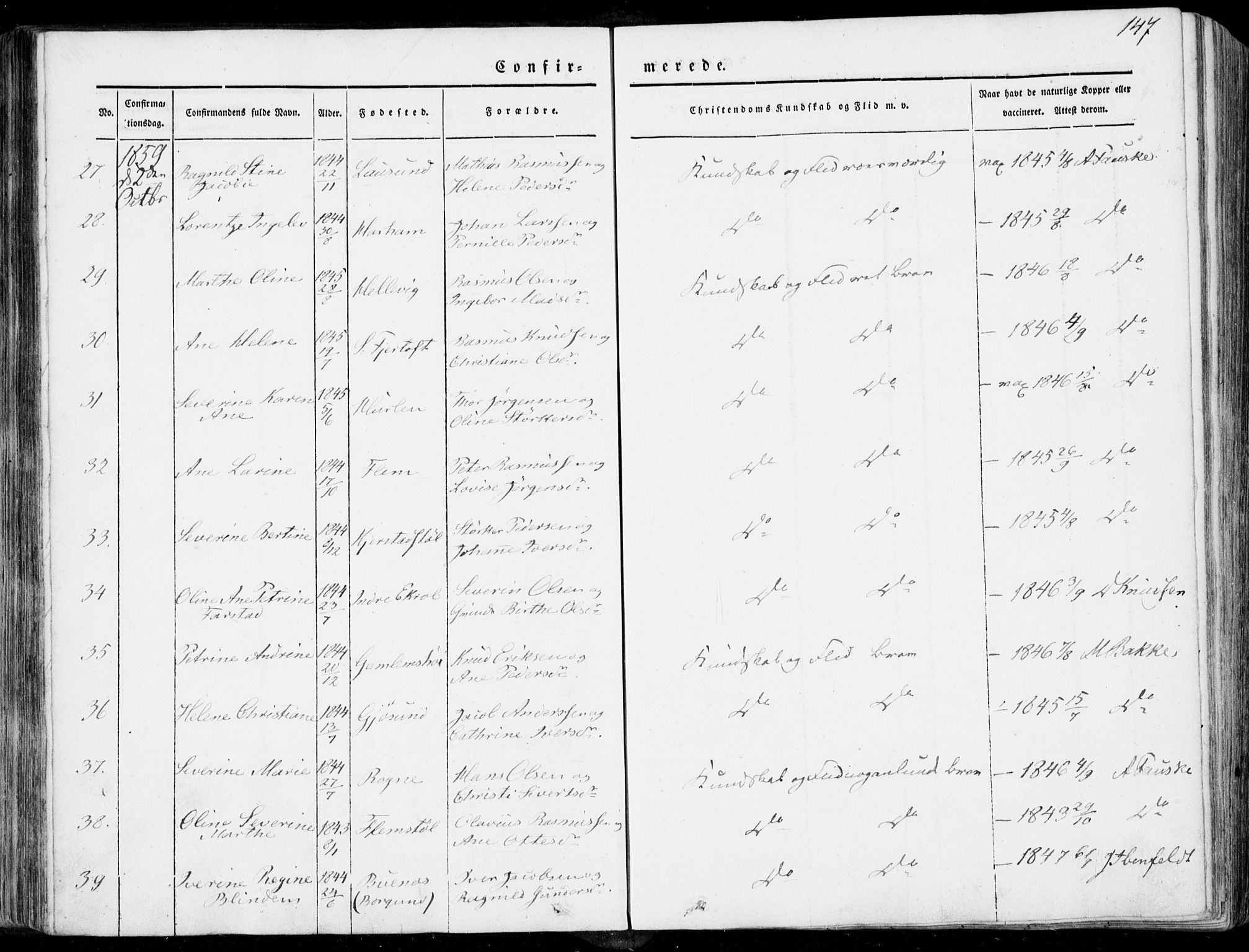 Ministerialprotokoller, klokkerbøker og fødselsregistre - Møre og Romsdal, AV/SAT-A-1454/536/L0497: Parish register (official) no. 536A06, 1845-1865, p. 147