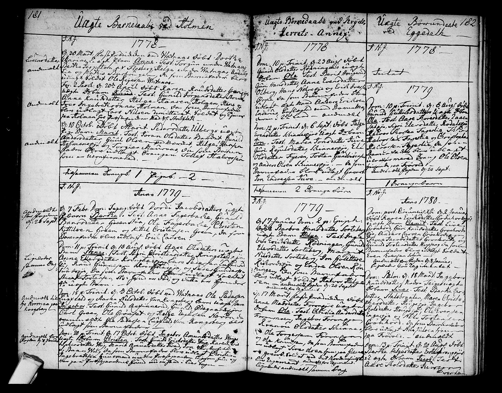 Sigdal kirkebøker, SAKO/A-245/F/Fa/L0002: Parish register (official) no. I 2, 1778-1792, p. 181-182