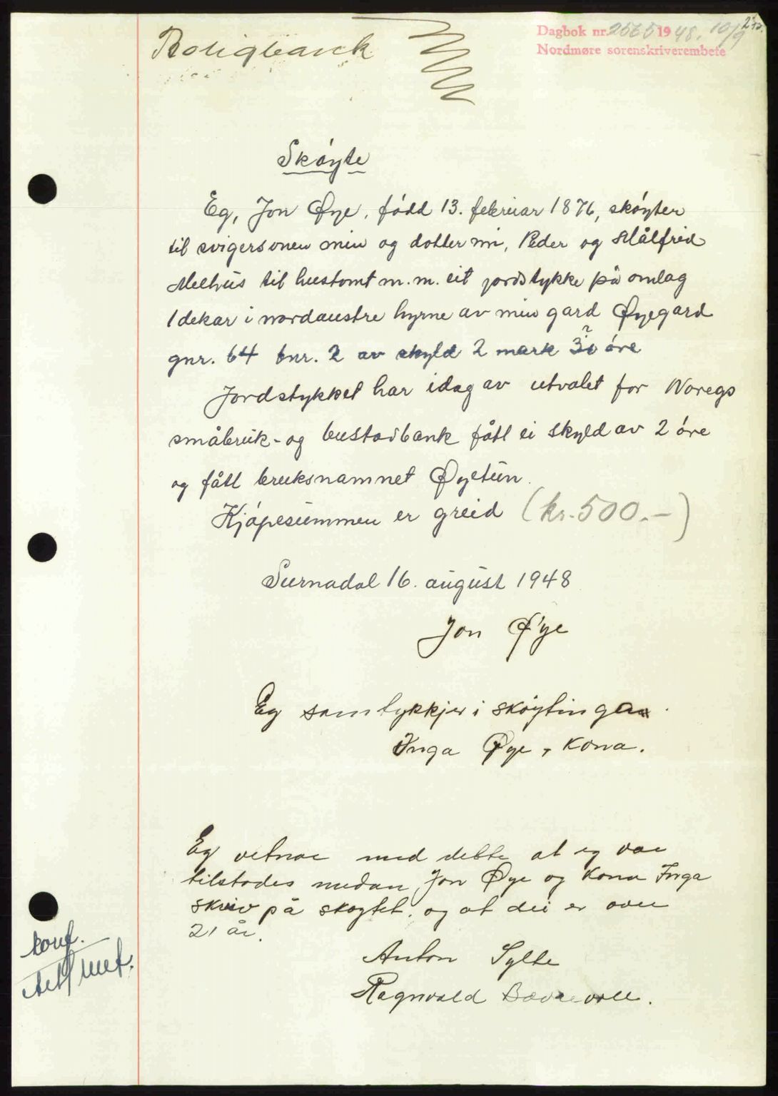 Nordmøre sorenskriveri, AV/SAT-A-4132/1/2/2Ca: Mortgage book no. A109, 1948-1948, Diary no: : 2565/1948